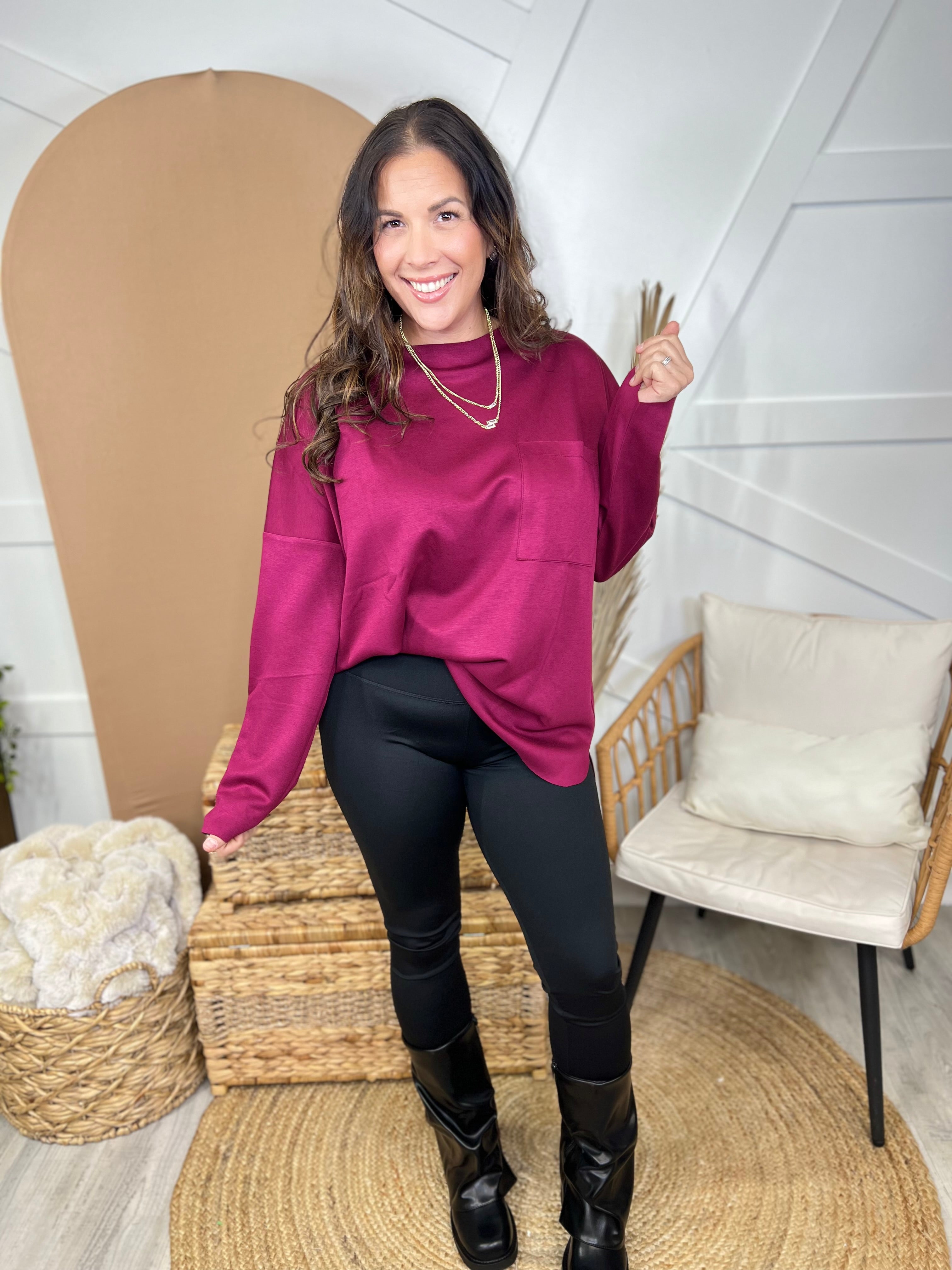 Relax A Little Long Sleeve Top-120 LONG SLEEVE TOPS-White Birch-Heathered Boho Boutique, Women's Fashion and Accessories in Palmetto, FL