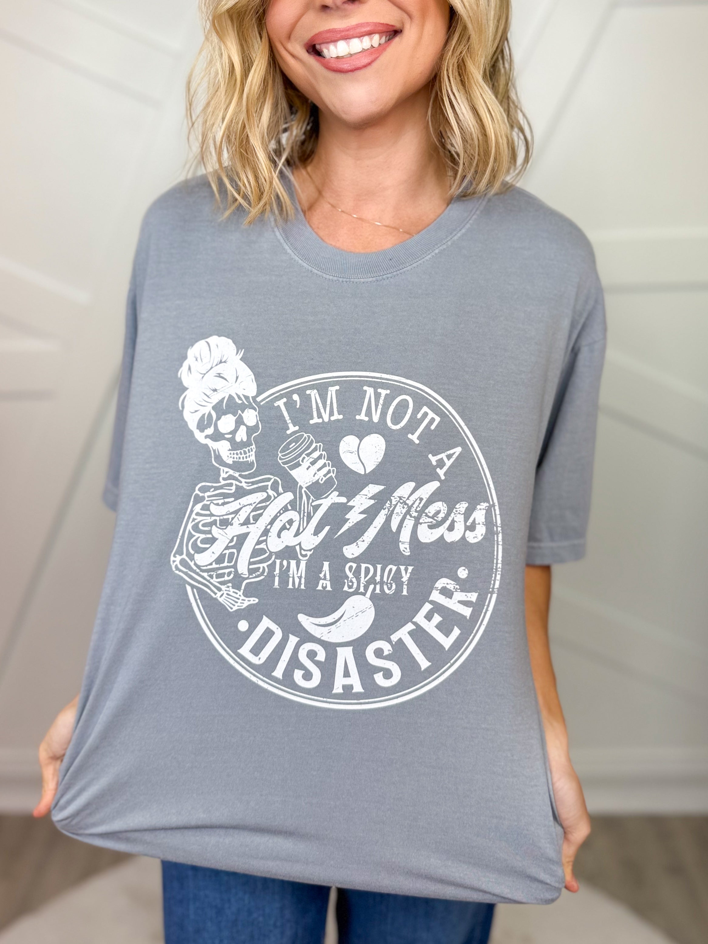 I'm Not A Hot Mess Graphic Tee-130 Graphic Tees-Heathered Boho-Heathered Boho Boutique, Women's Fashion and Accessories in Palmetto, FL