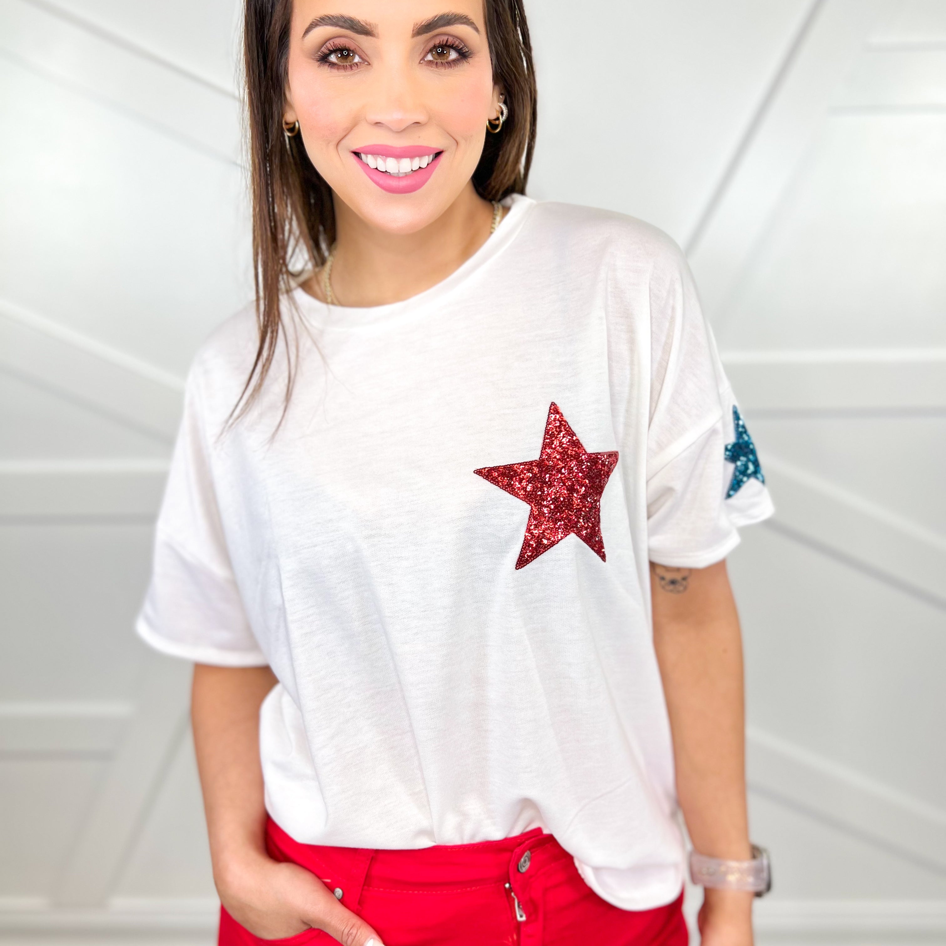 Stars and All Top-110 SHORT SLEEVE TOP-SEW IN LOVE-Heathered Boho Boutique, Women's Fashion and Accessories in Palmetto, FL