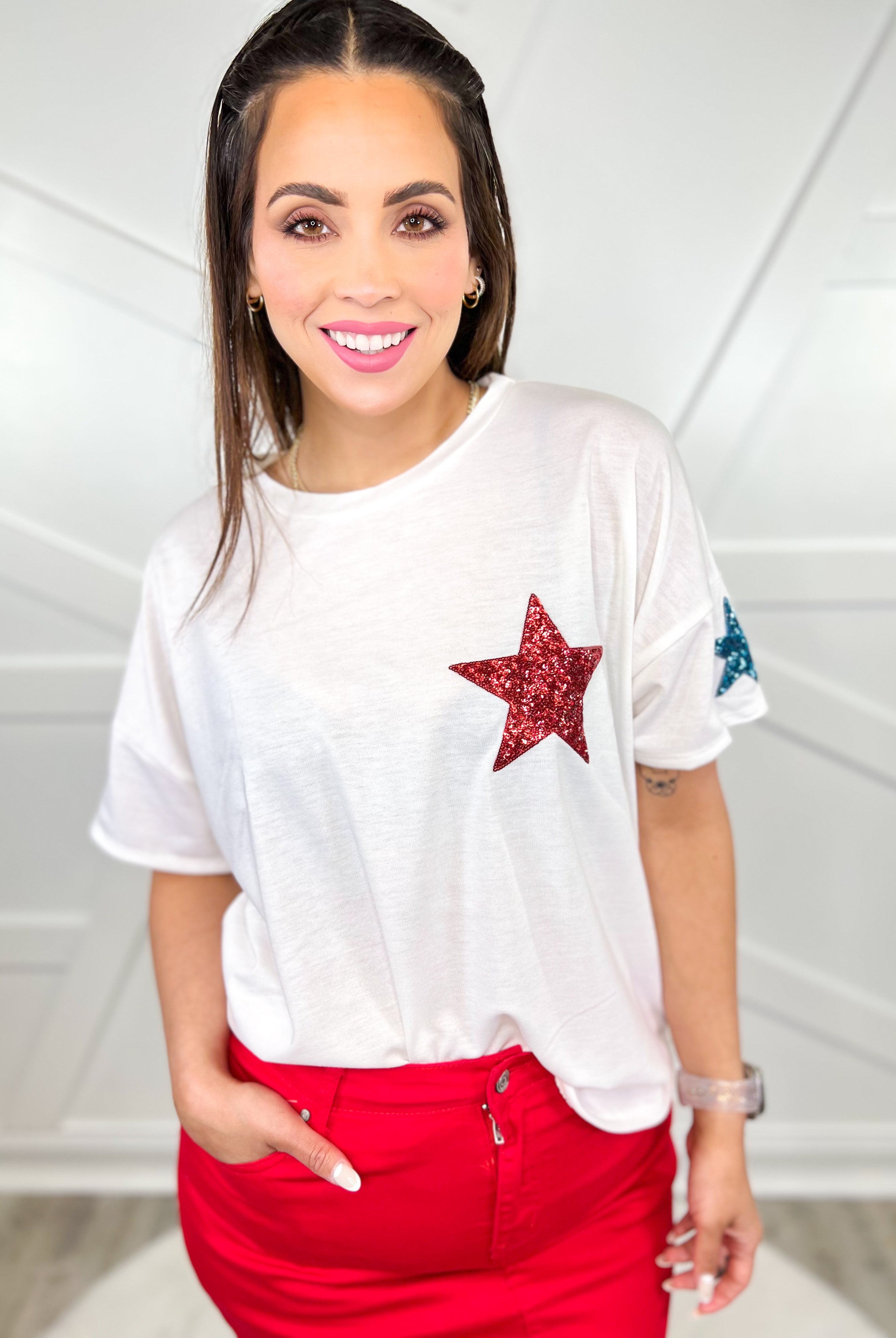 Stars and All Top-110 SHORT SLEEVE TOP-SEW IN LOVE-Heathered Boho Boutique, Women's Fashion and Accessories in Palmetto, FL