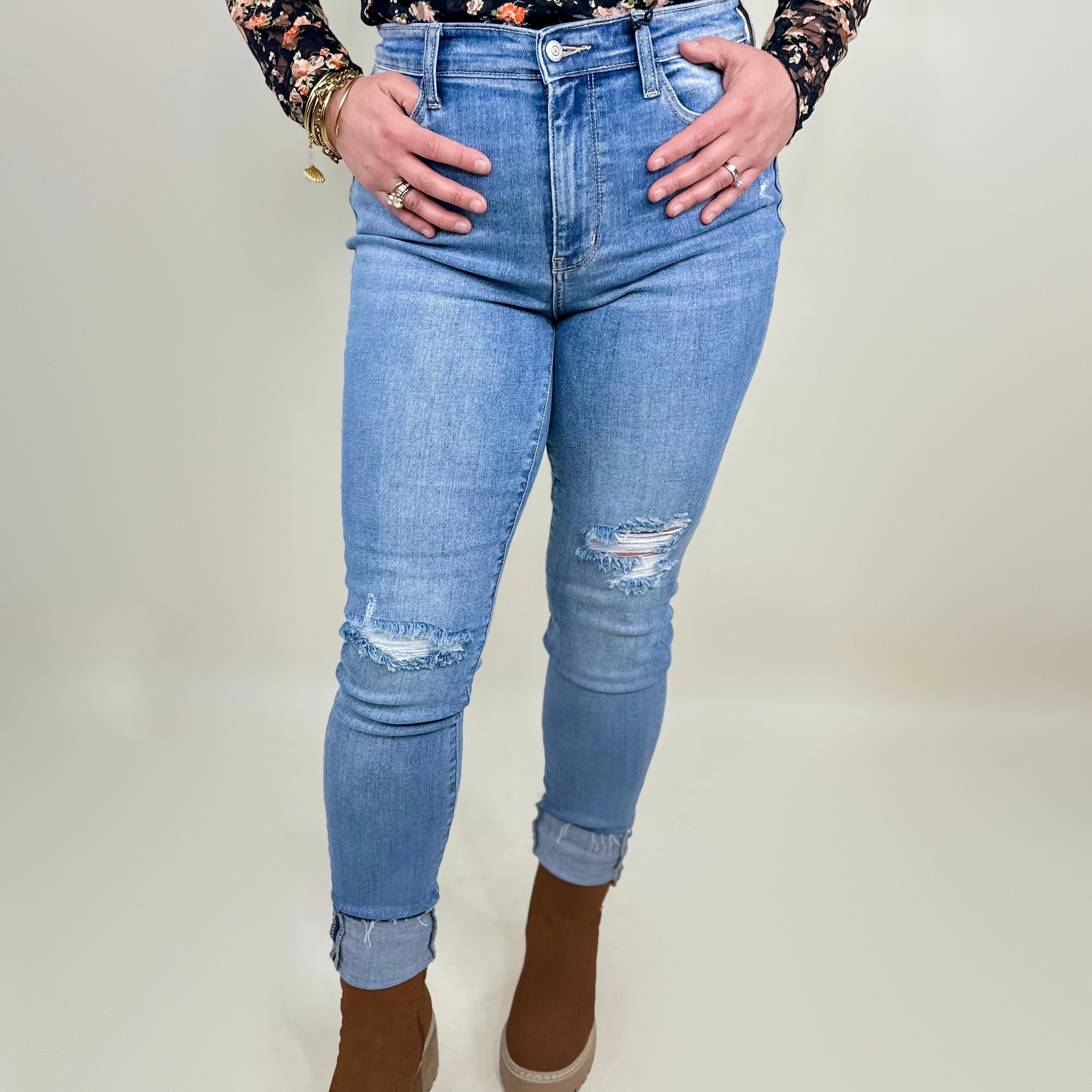 Skip in My Step Skinny Jeans by Judy Blue-190 Jeans-Judy Blue-Heathered Boho Boutique, Women's Fashion and Accessories in Palmetto, FL