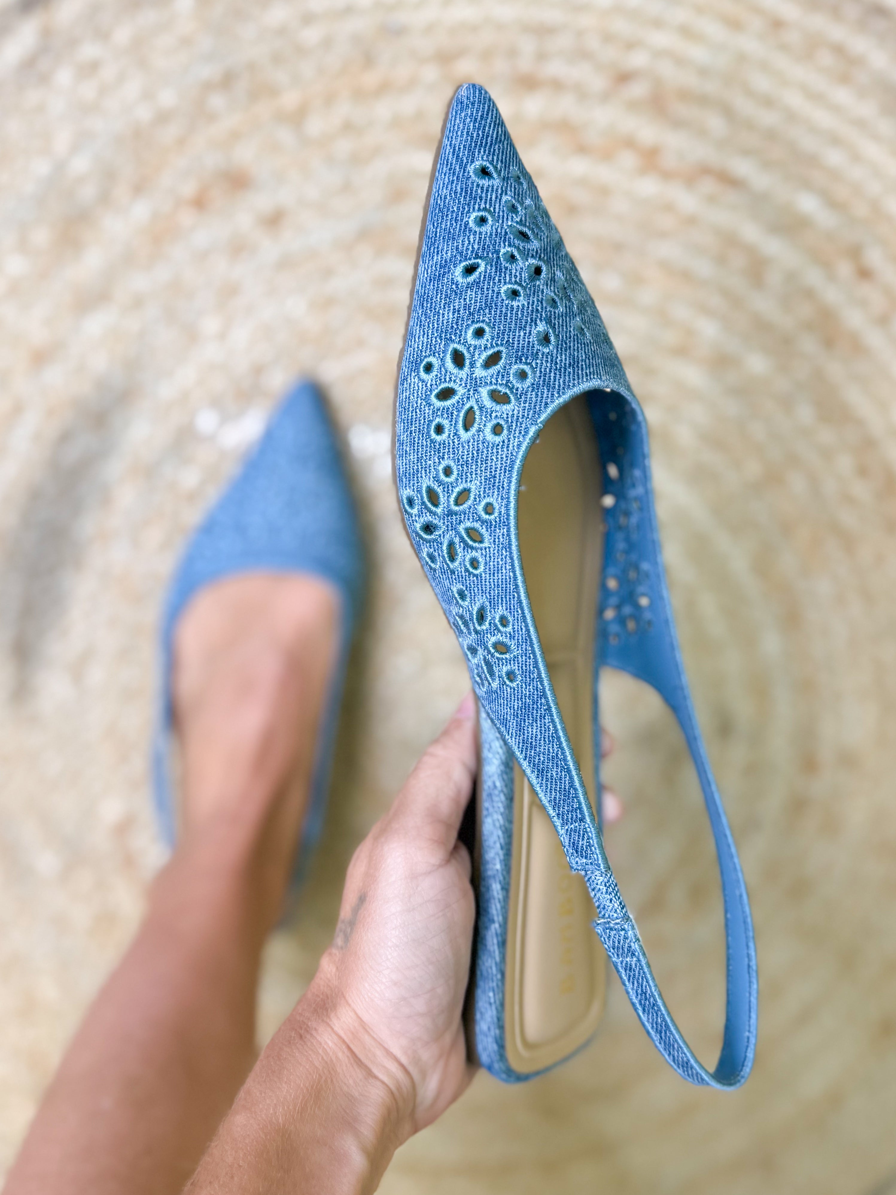 Denim Edge Sling Flat-350 SHOES-JPO SHOES-Heathered Boho Boutique, Women's Fashion and Accessories in Palmetto, FL