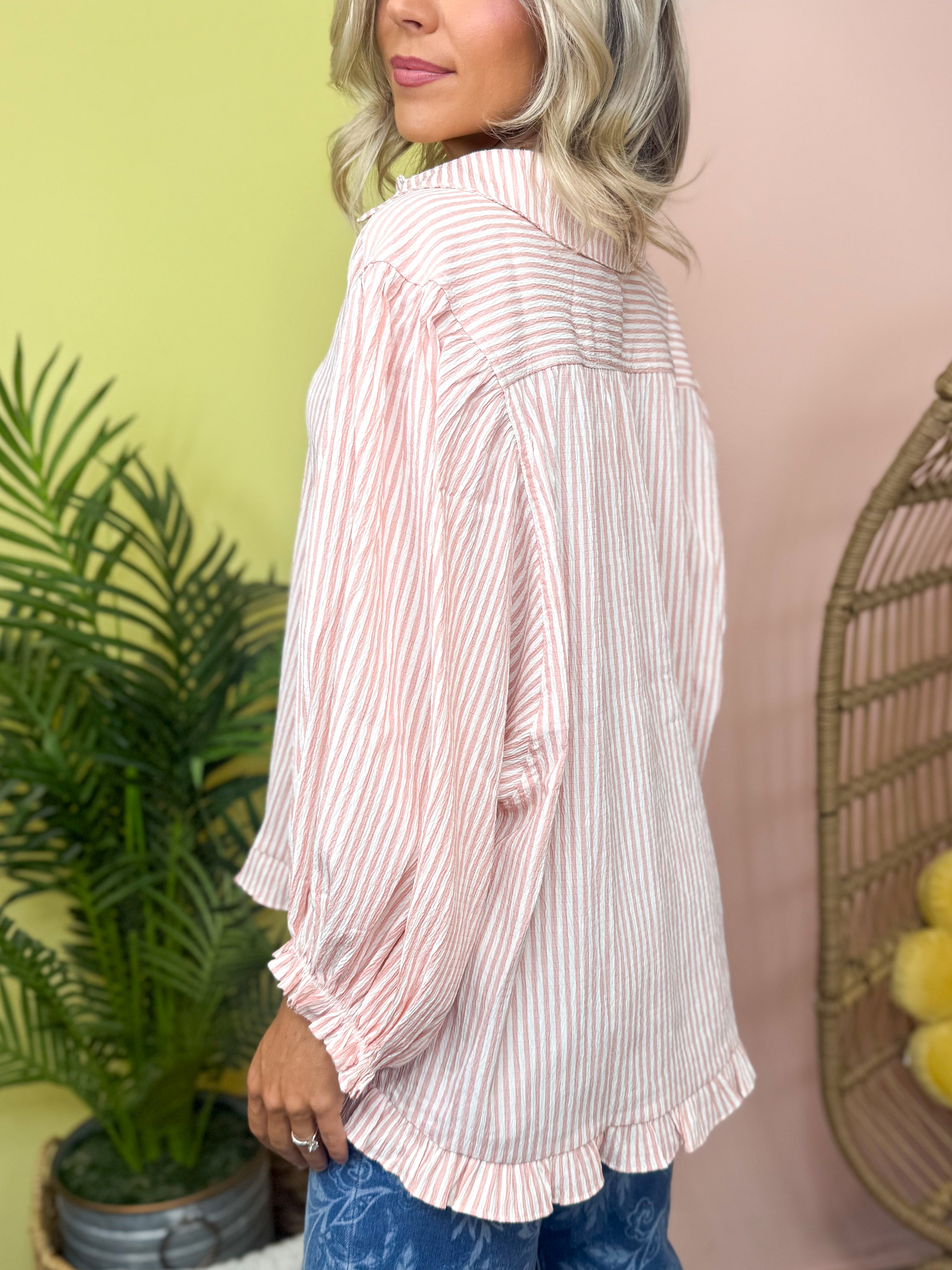 Easy Breezy Button Down-120 LONG SLEEVE TOPS-EASEL-Heathered Boho Boutique, Women's Fashion and Accessories in Palmetto, FL