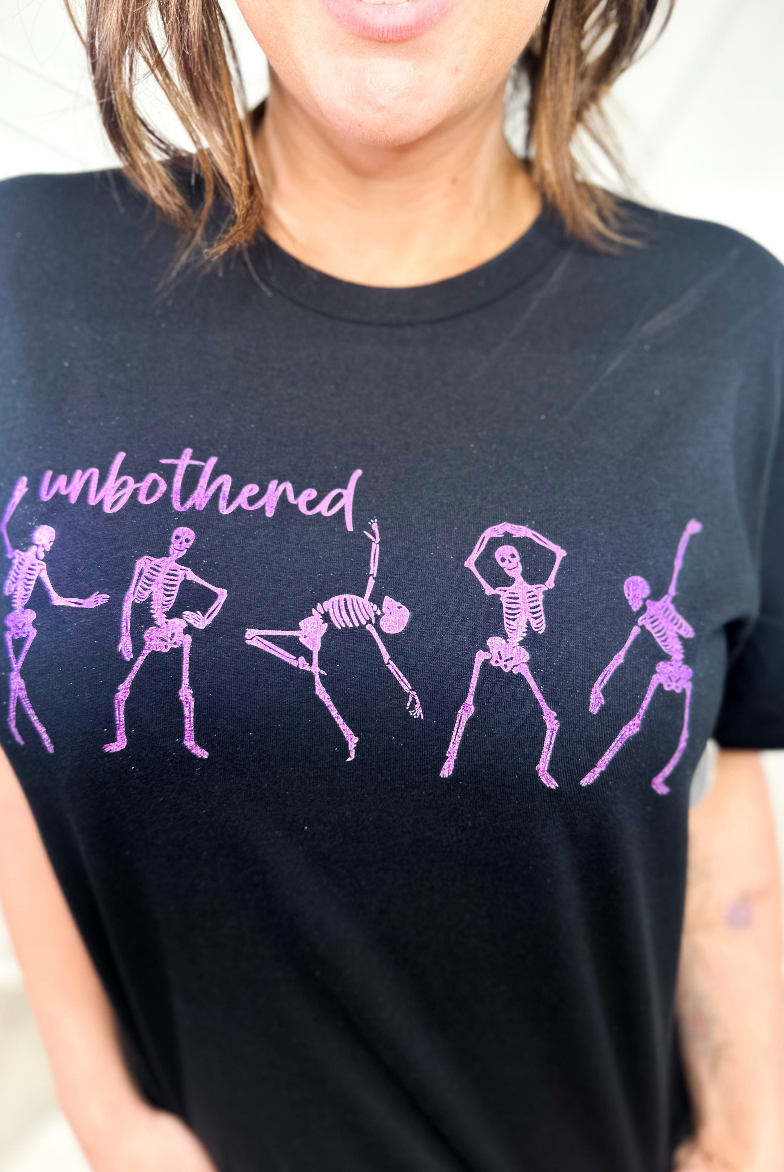 Foil Unbothered Skully Graphic Tee-130 Graphic Tees-Heathered Boho-Heathered Boho Boutique, Women's Fashion and Accessories in Palmetto, FL