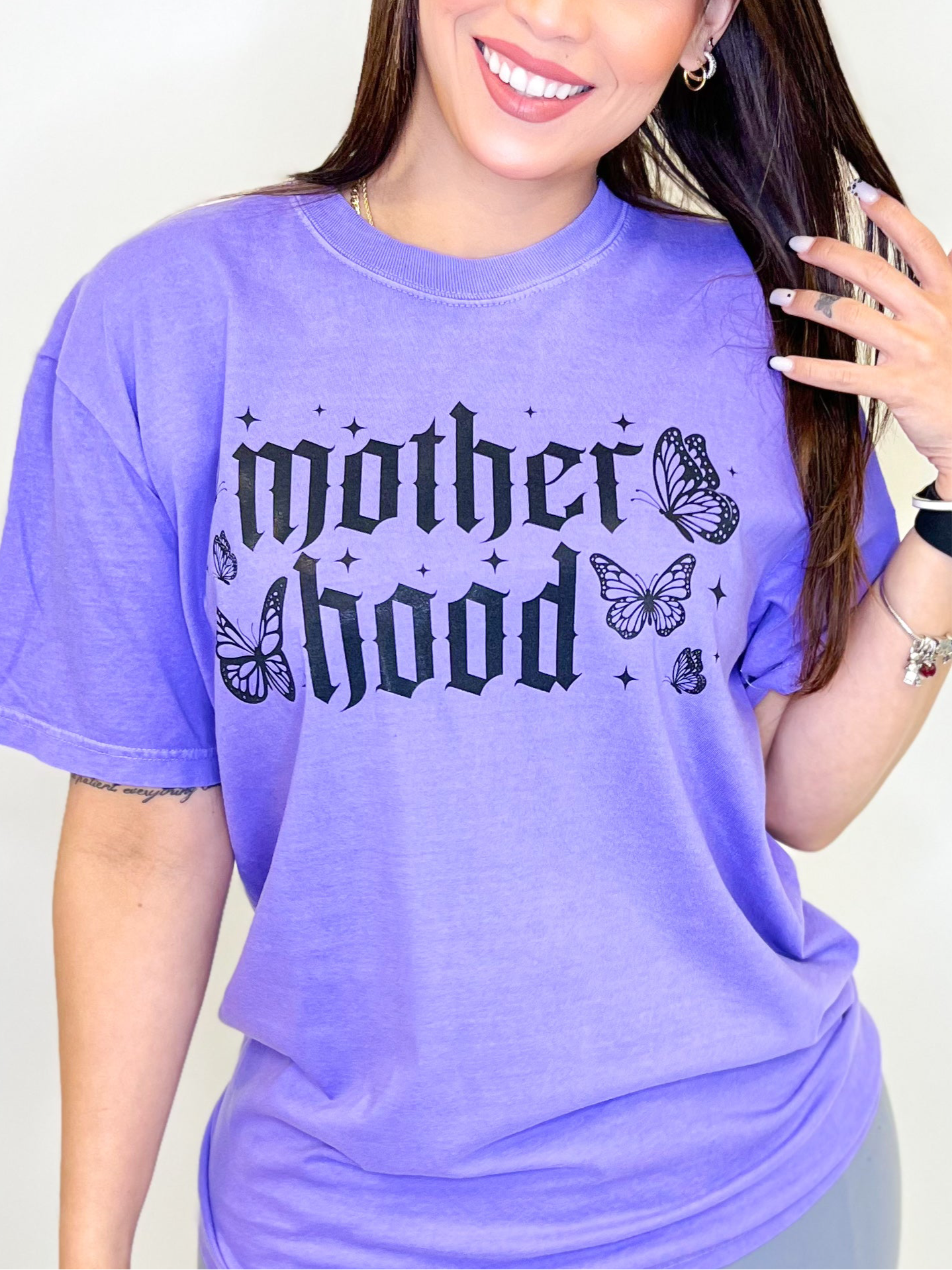 Motherhood Graphic Tee - Violet-130 Graphic Tees-Heathered Boho-Heathered Boho Boutique, Women's Fashion and Accessories in Palmetto, FL