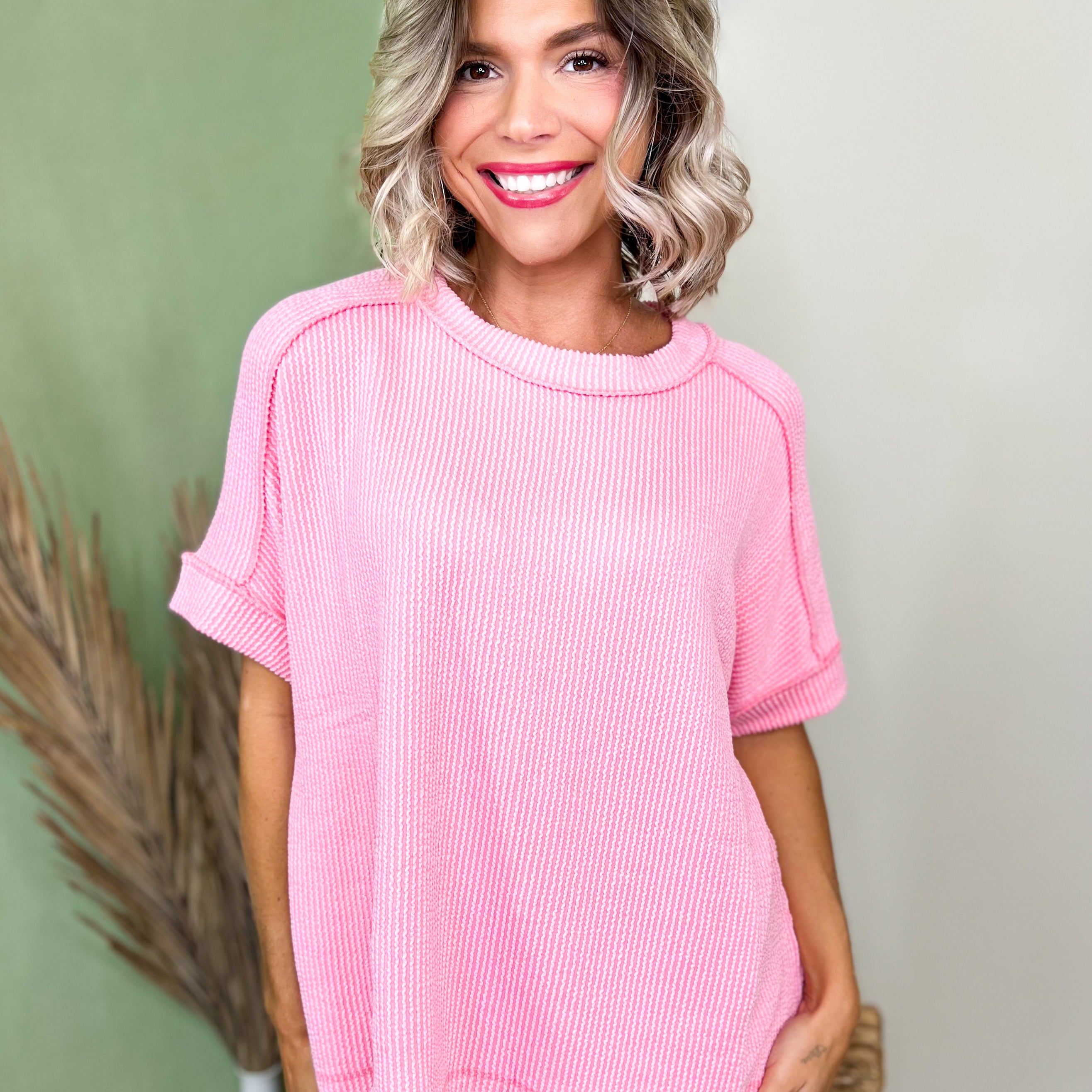Simply Unfinished Ribbed Top-110 SHORT SLEEVE TOP-ZENANA-Heathered Boho Boutique, Women's Fashion and Accessories in Palmetto, FL