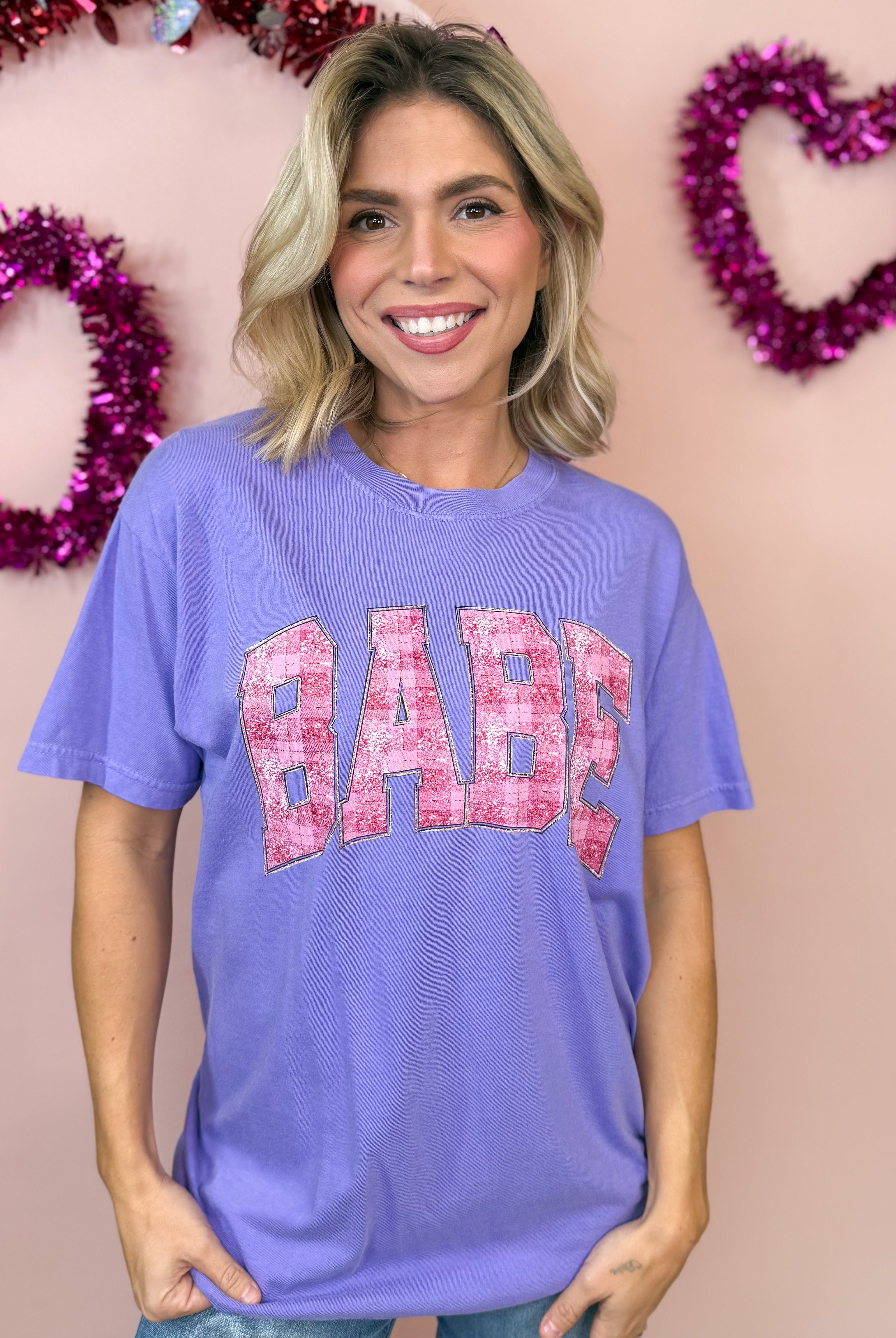 Pink Sparkly Babe Graphic Tee-130 Graphic Tees-Heathered Boho-Heathered Boho Boutique, Women's Fashion and Accessories in Palmetto, FL