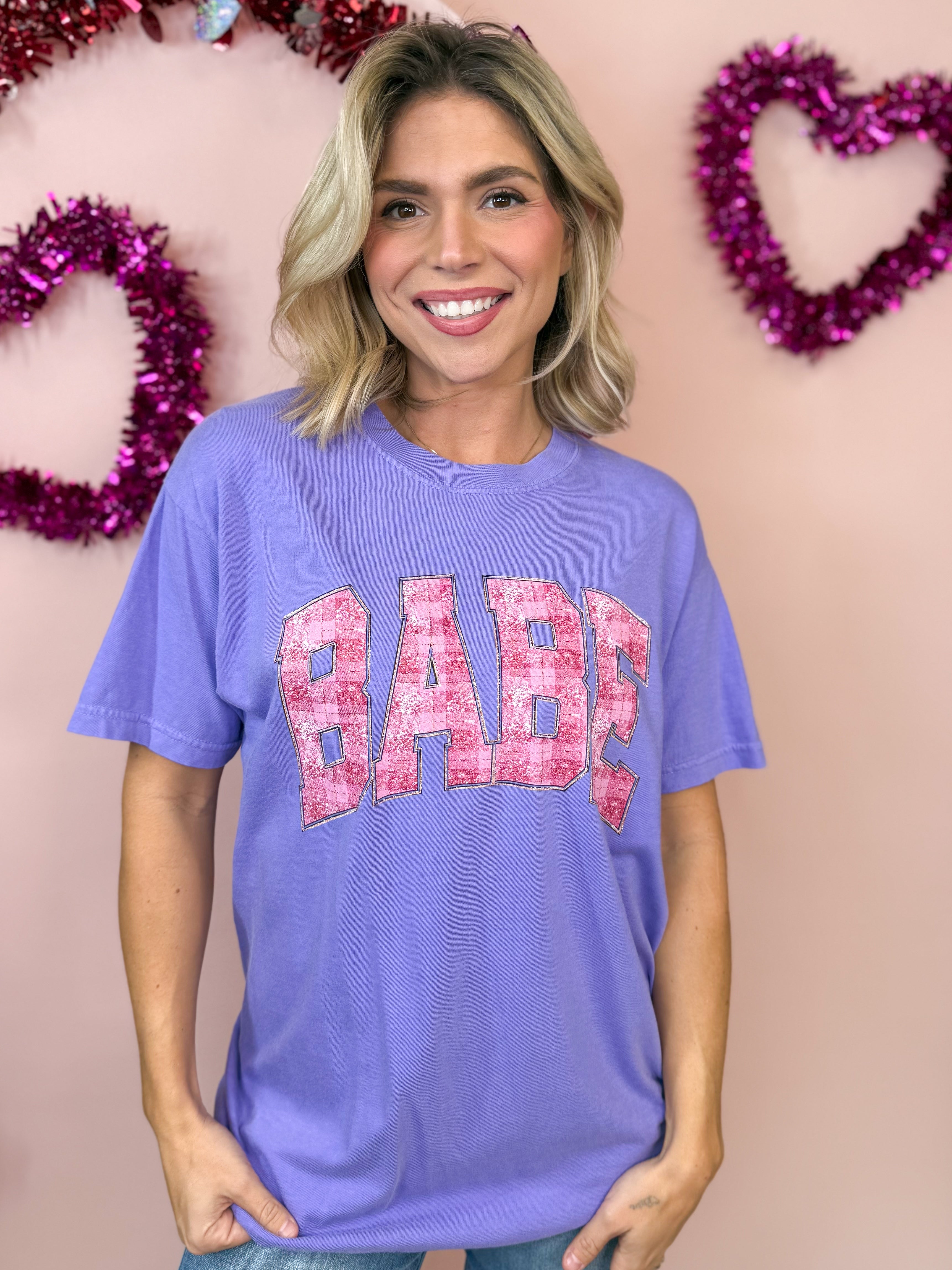 Pink Sparkly Babe Graphic Tee-130 Graphic Tees-Heathered Boho-Heathered Boho Boutique, Women's Fashion and Accessories in Palmetto, FL
