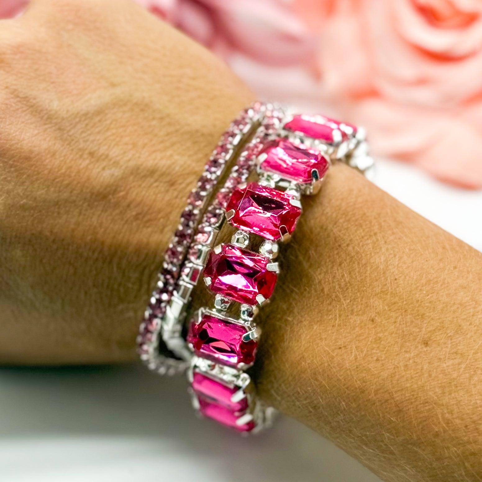 Colored Rhinestone Three Piece Bracelet Set-310 Jewelry-RM Manufacturing-Heathered Boho Boutique, Women's Fashion and Accessories in Palmetto, FL