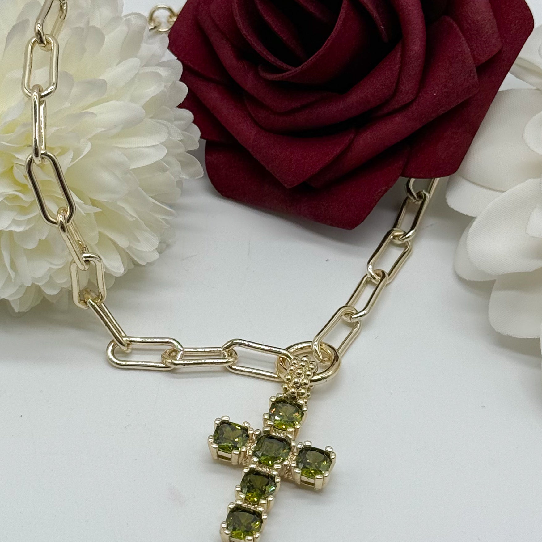 Colored Cross Necklace - Gold-310 Jewelry-Millenx Accessories, LLC.-Heathered Boho Boutique, Women's Fashion and Accessories in Palmetto, FL