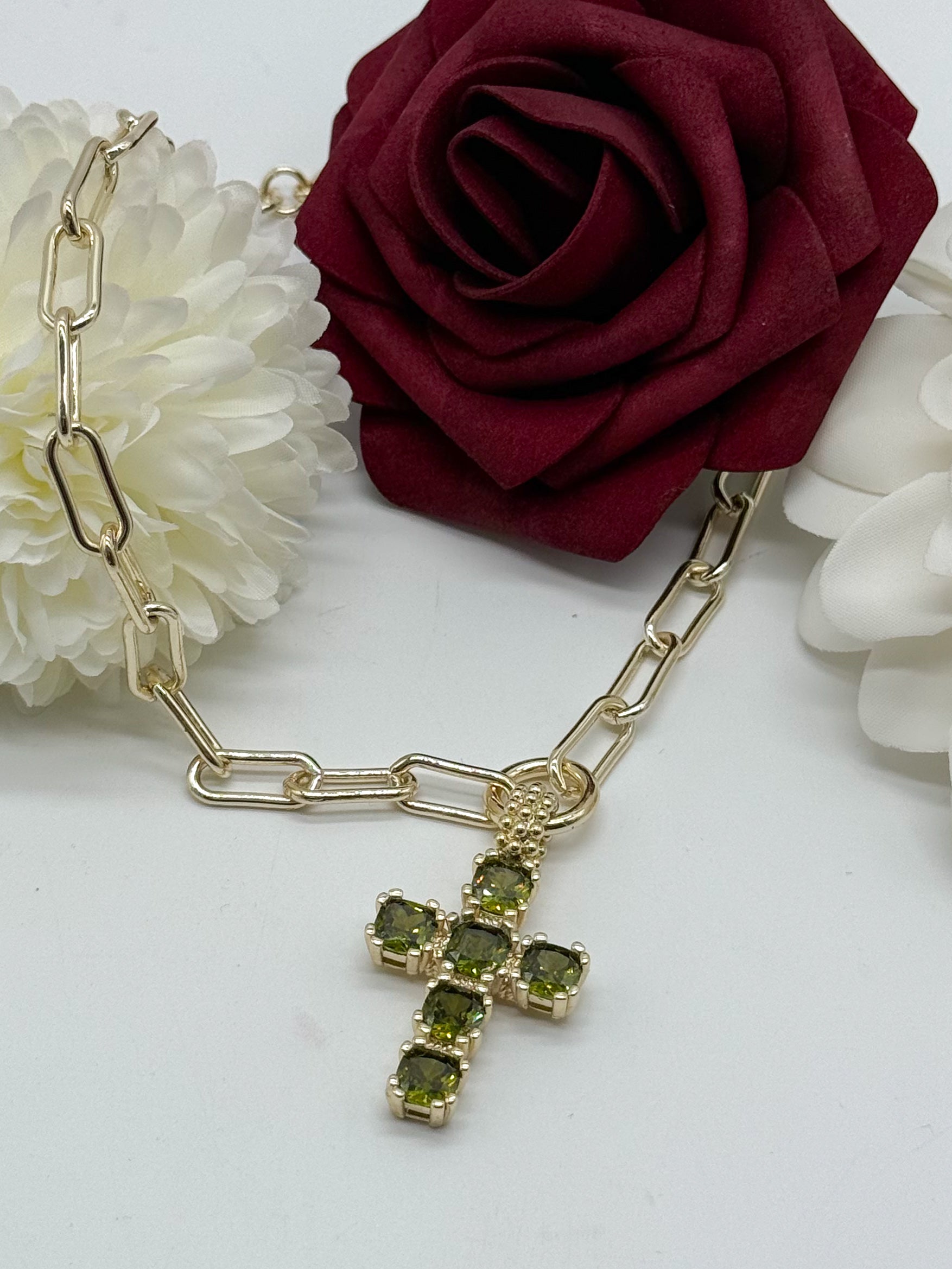 Colored Cross Necklace - Gold-310 Jewelry-Millenx Accessories, LLC.-Heathered Boho Boutique, Women's Fashion and Accessories in Palmetto, FL