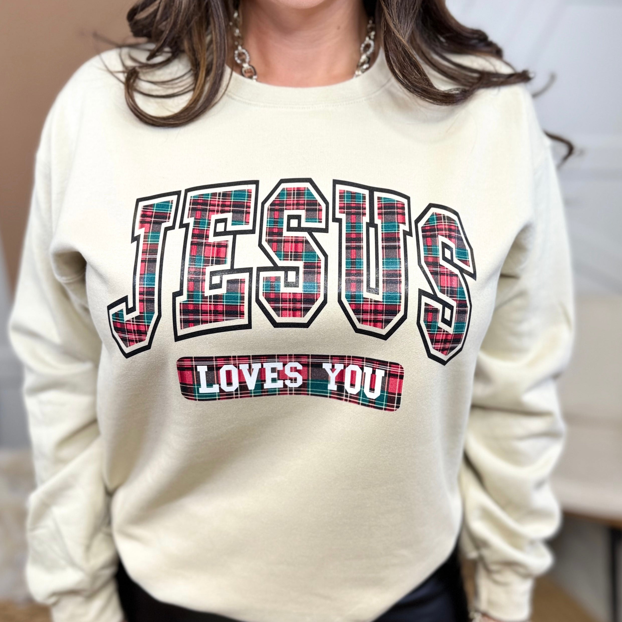 Jesus Loves You Graphic Sweatshirt-130 Graphic Tees-Heathered Boho-Heathered Boho Boutique, Women's Fashion and Accessories in Palmetto, FL