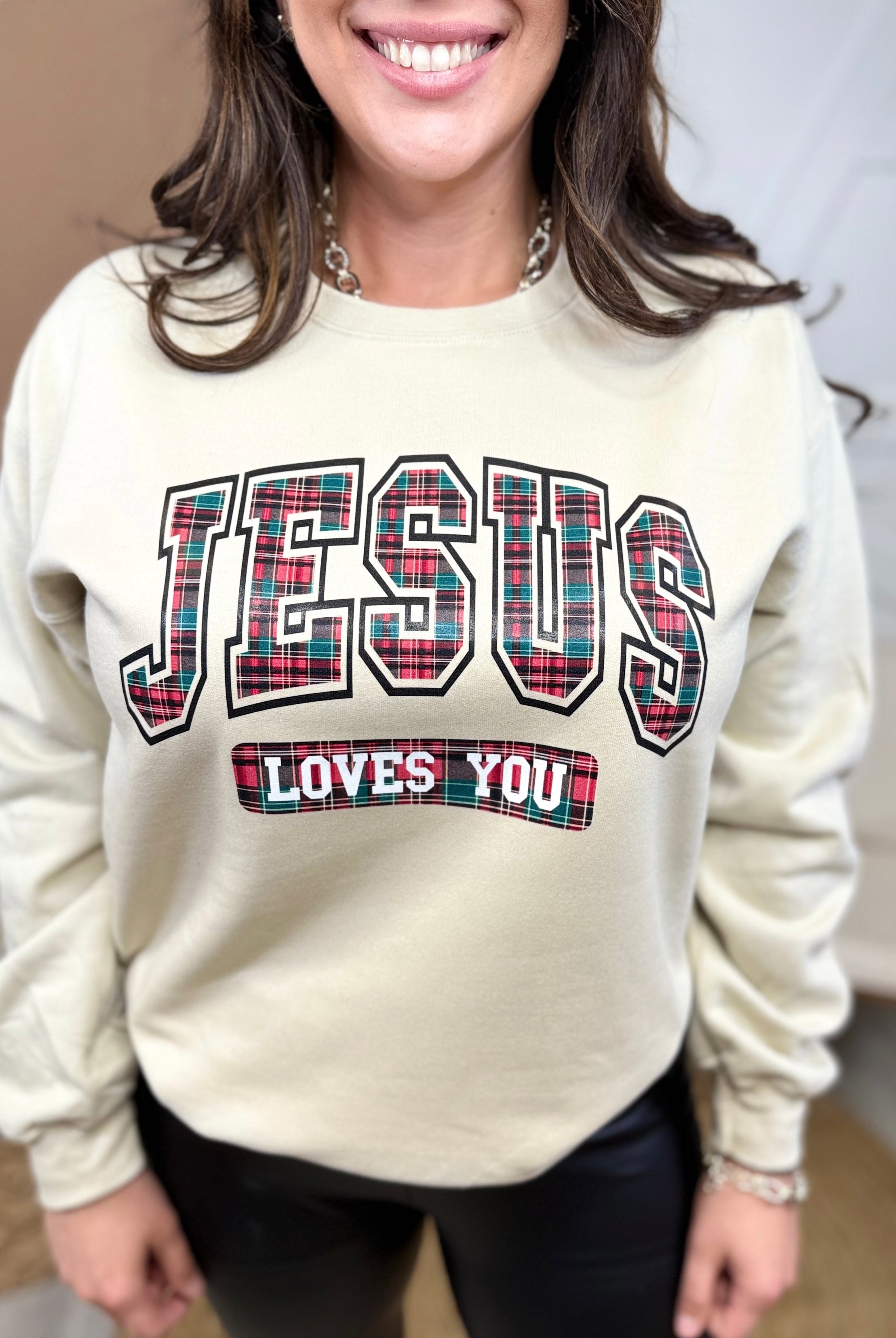 Jesus Loves You Graphic Sweatshirt-130 Graphic Tees-Heathered Boho-Heathered Boho Boutique, Women's Fashion and Accessories in Palmetto, FL