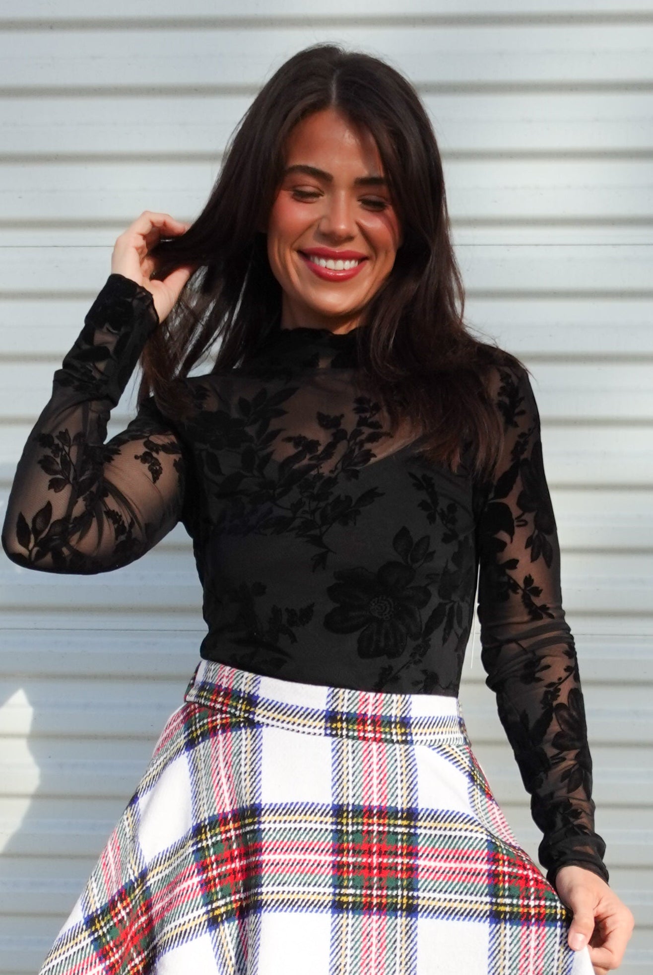 Dress Up Mesh Top-120 LONG SLEEVE TOPS-ODDI-Heathered Boho Boutique, Women's Fashion and Accessories in Palmetto, FL