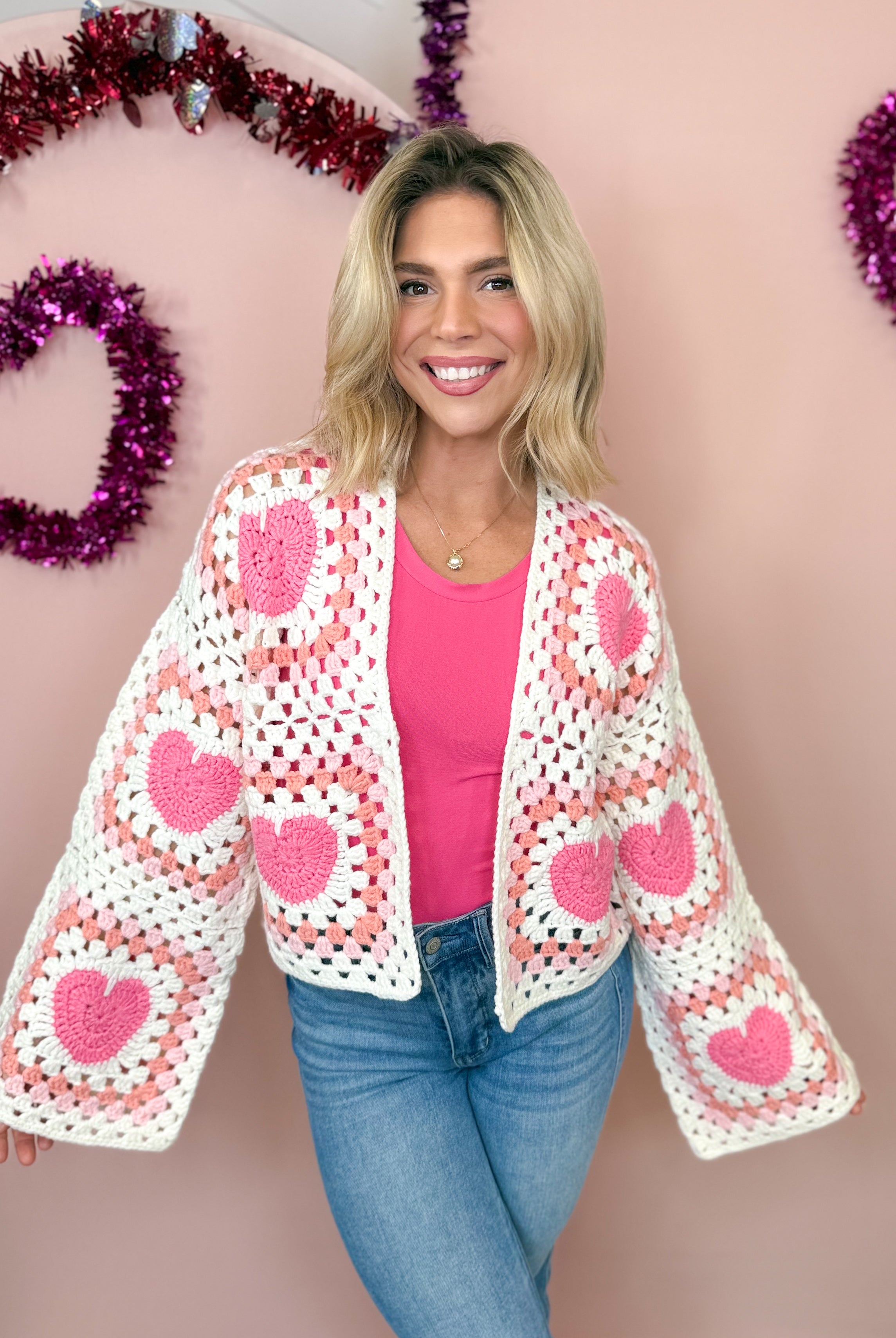 Crochet Love Patch Cardigan-220 CARDIGANS KIMONOS-Debut-Heathered Boho Boutique, Women's Fashion and Accessories in Palmetto, FL