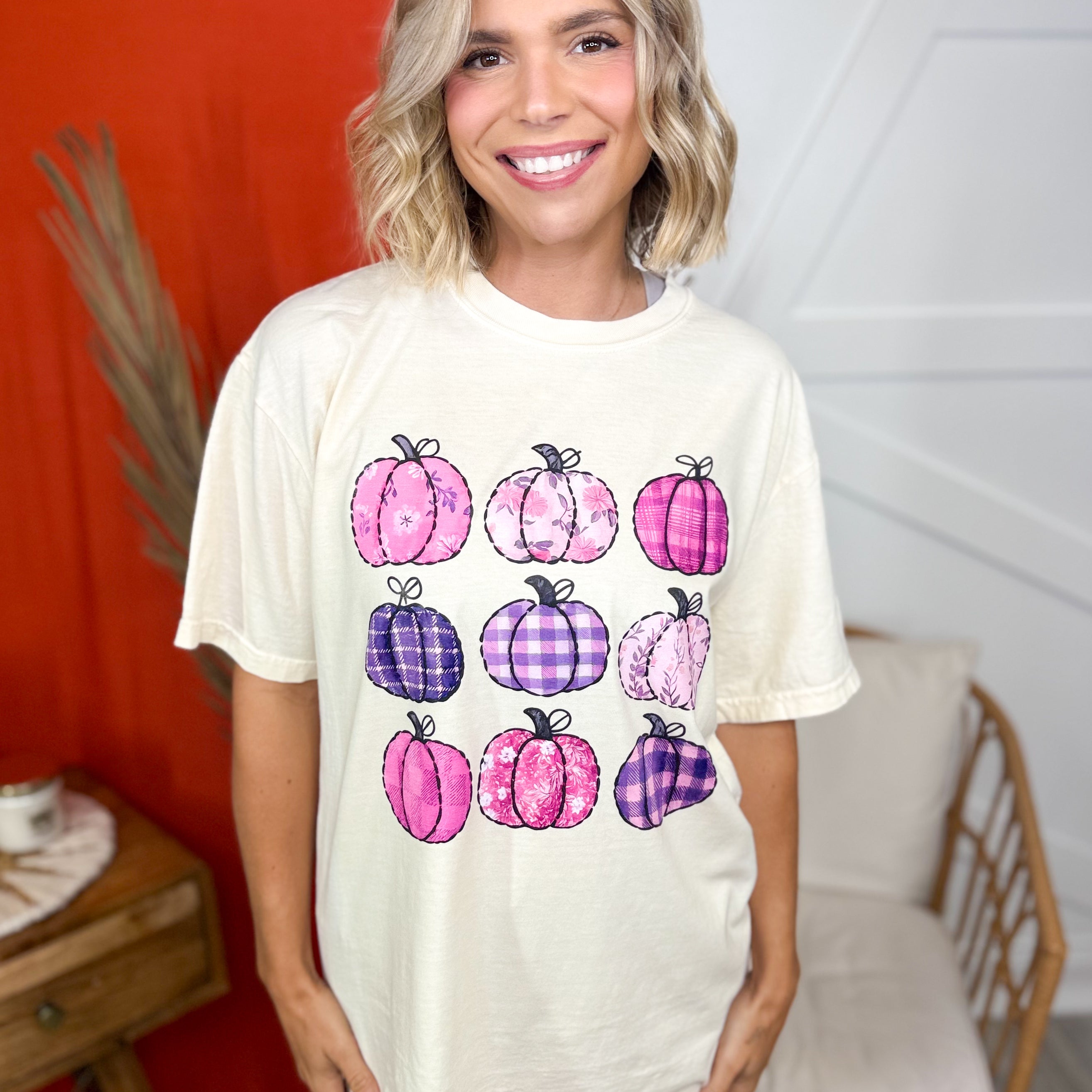 Quilted Pumpkins Graphic Tee-130 Graphic Tees-Heathered Boho-Heathered Boho Boutique, Women's Fashion and Accessories in Palmetto, FL