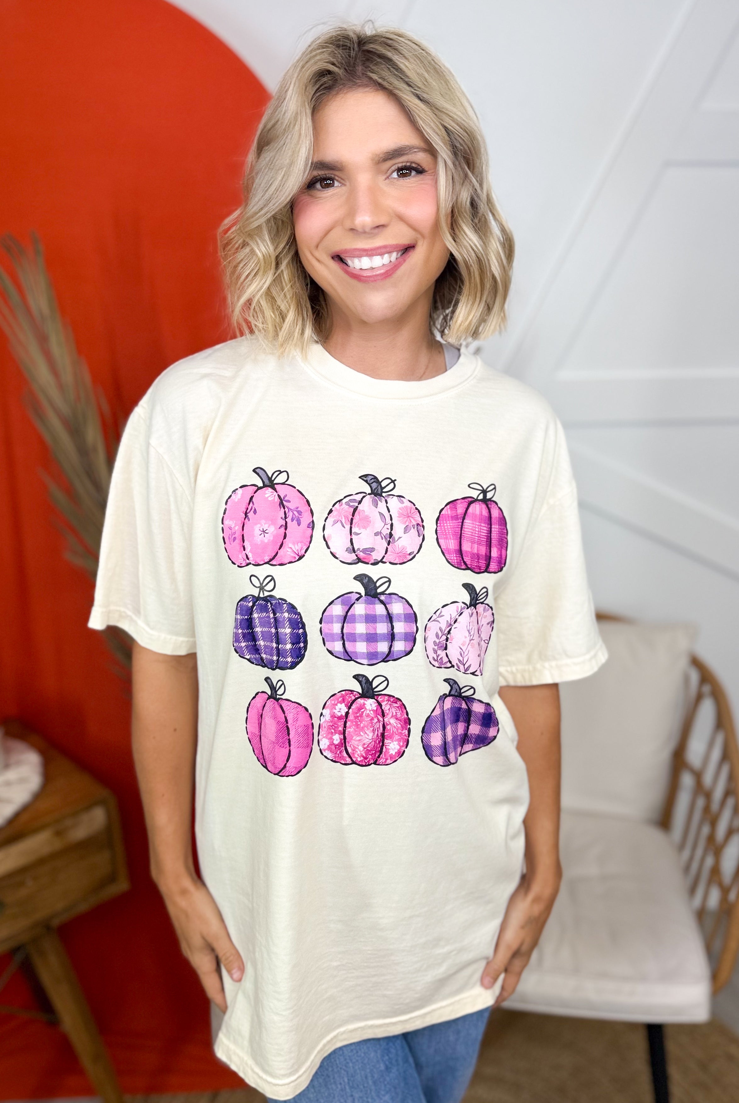 Quilted Pumpkins Graphic Tee-130 Graphic Tees-Heathered Boho-Heathered Boho Boutique, Women's Fashion and Accessories in Palmetto, FL