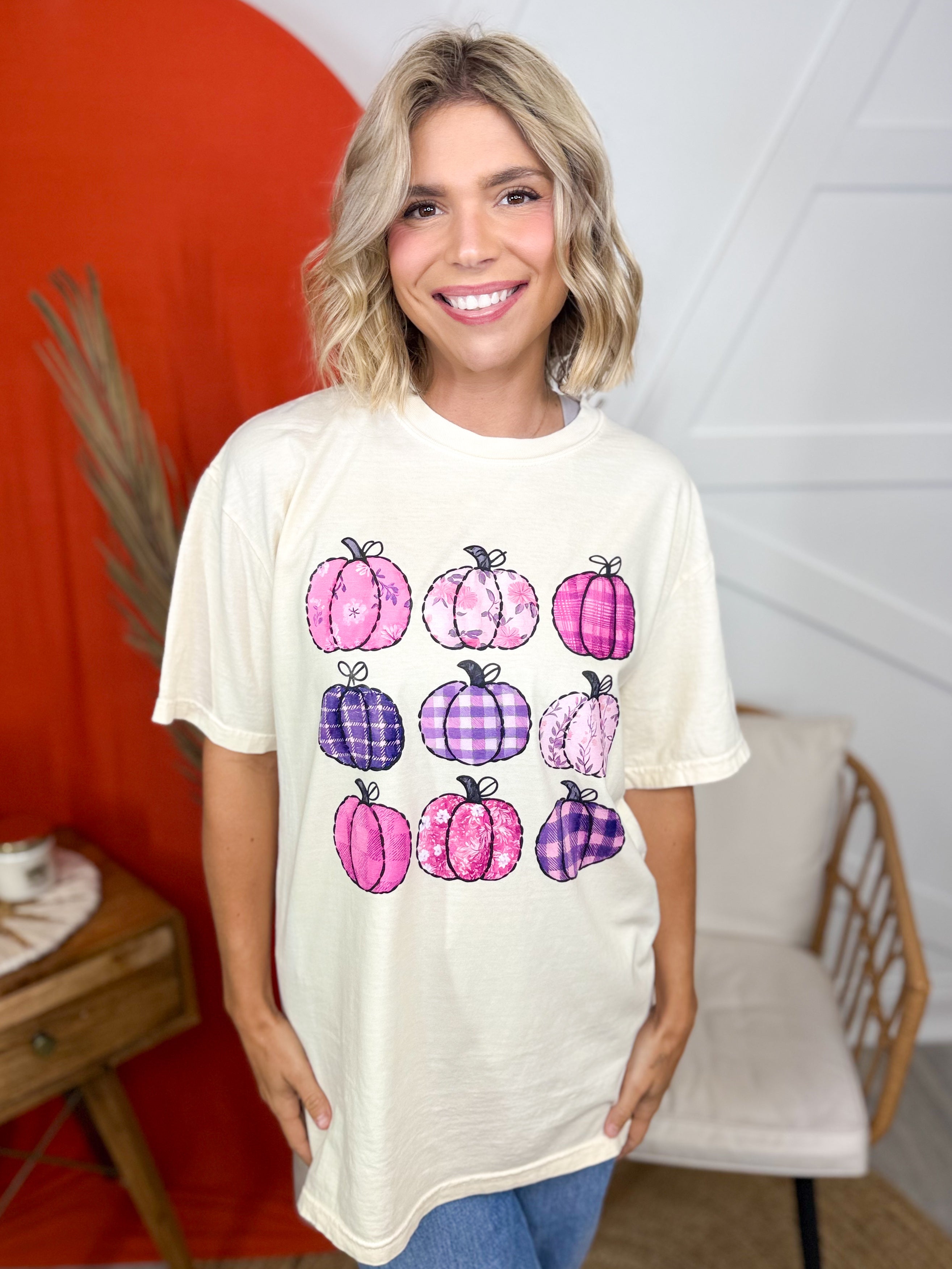 Quilted Pumpkins Graphic Tee-130 Graphic Tees-Heathered Boho-Heathered Boho Boutique, Women's Fashion and Accessories in Palmetto, FL