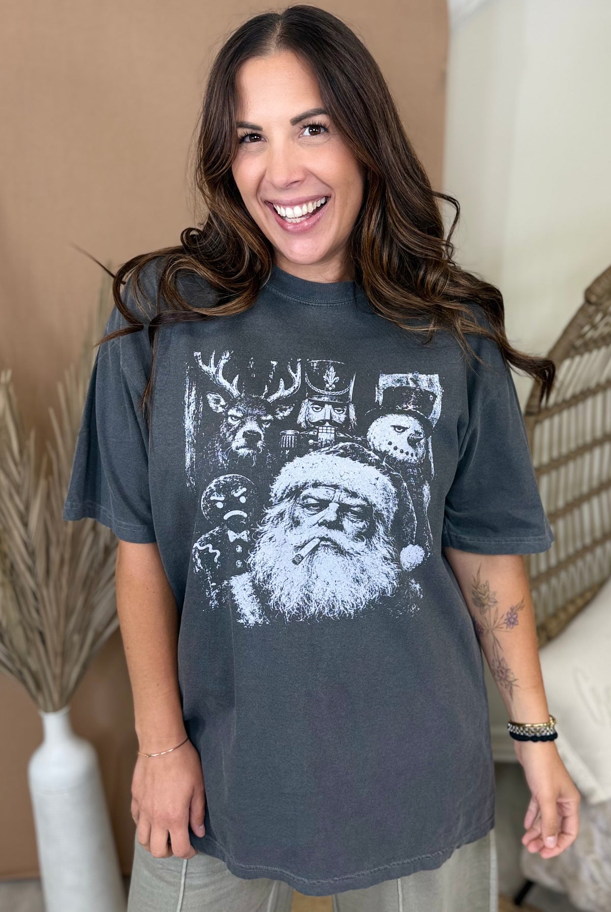 Funny Gangster Christmas Graphic Tee-130 Graphic Tees-Heathered Boho-Heathered Boho Boutique, Women's Fashion and Accessories in Palmetto, FL