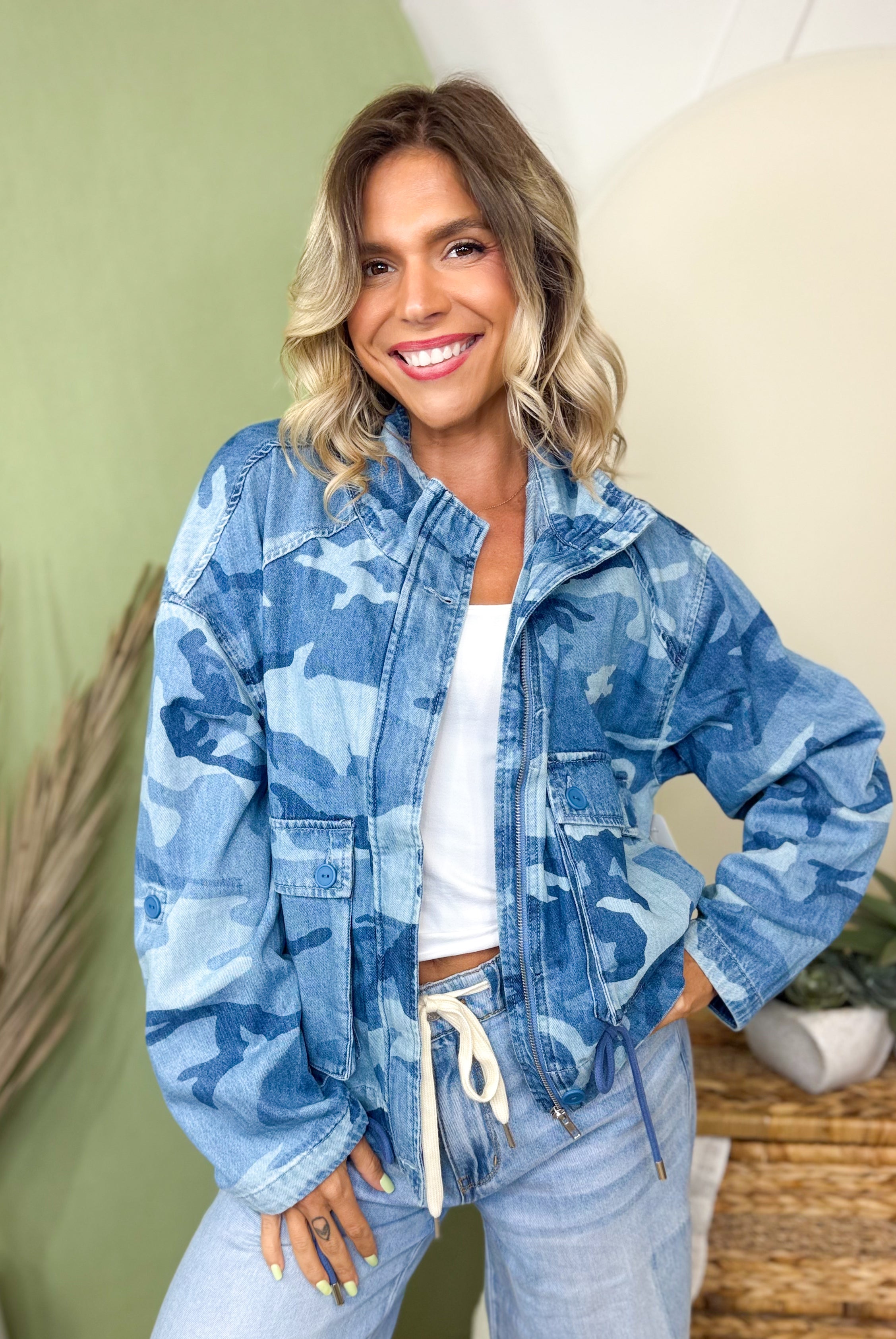The Ocean Camo Utility Jacket-200 JACKETS/SHACKETS-RISEN-Heathered Boho Boutique, Women's Fashion and Accessories in Palmetto, FL
