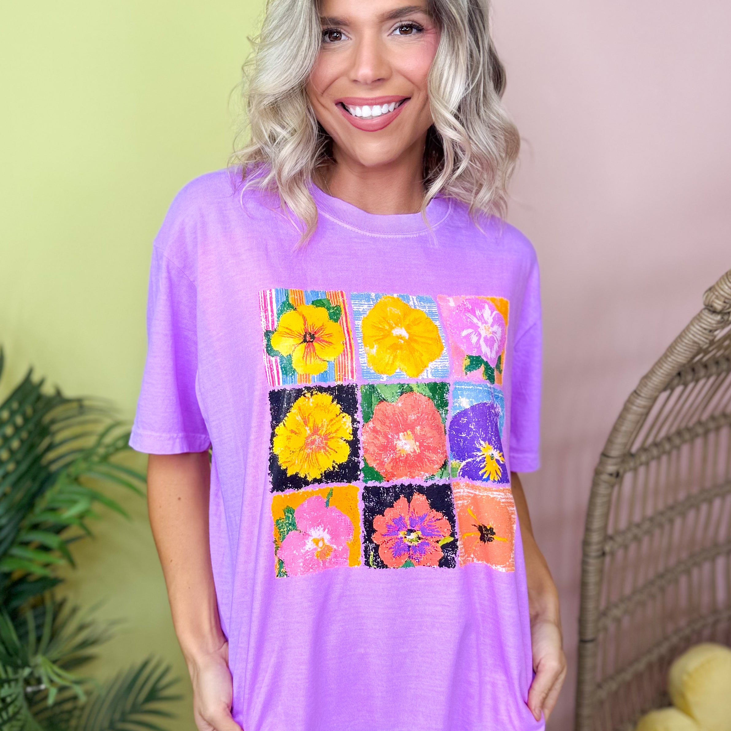 Hawaii Beach Floral Graphic Tee-130 Graphic Tees-Heathered Boho-Heathered Boho Boutique, Women's Fashion and Accessories in Palmetto, FL