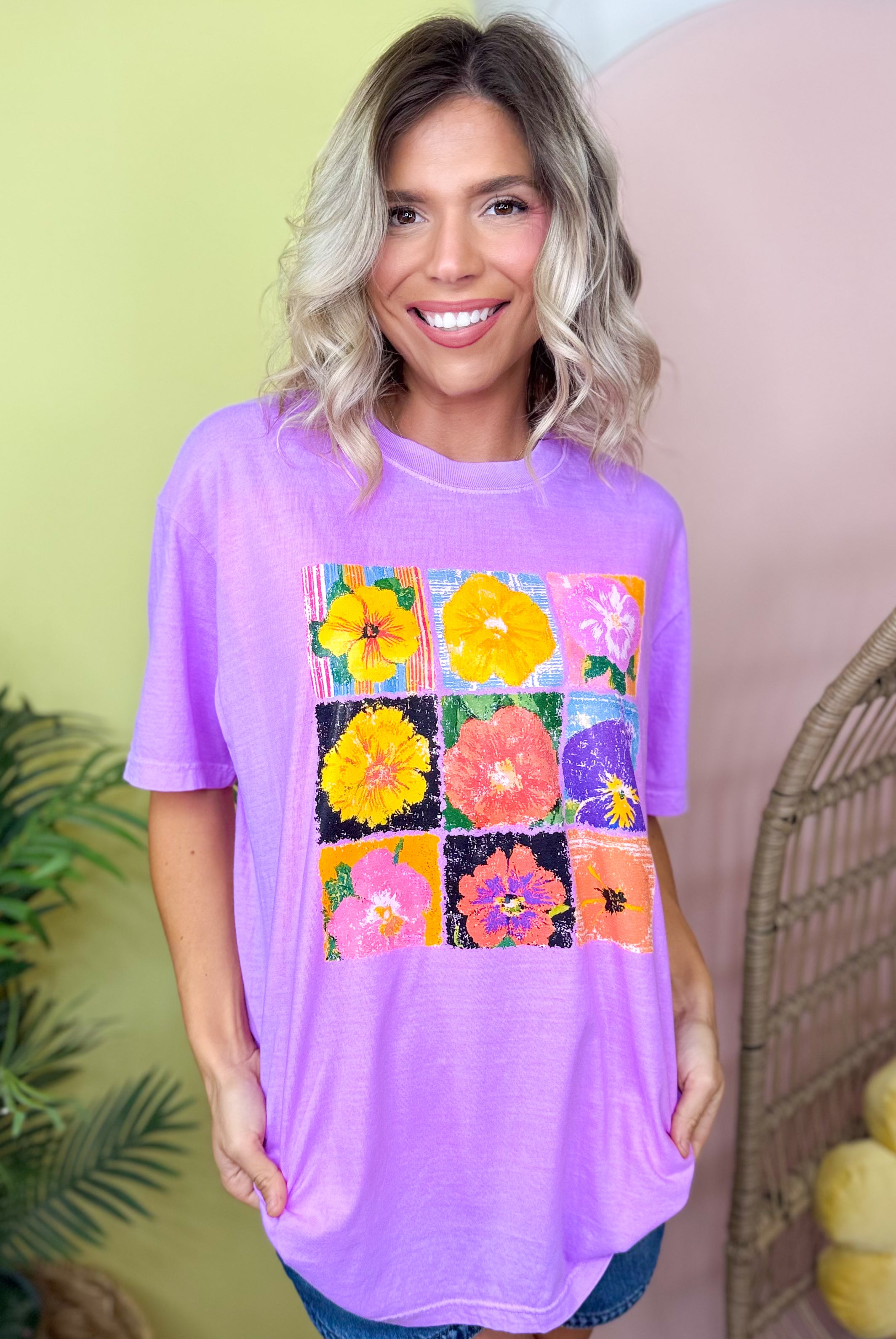 Hawaii Beach Floral Graphic Tee-130 Graphic Tees-Heathered Boho-Heathered Boho Boutique, Women's Fashion and Accessories in Palmetto, FL