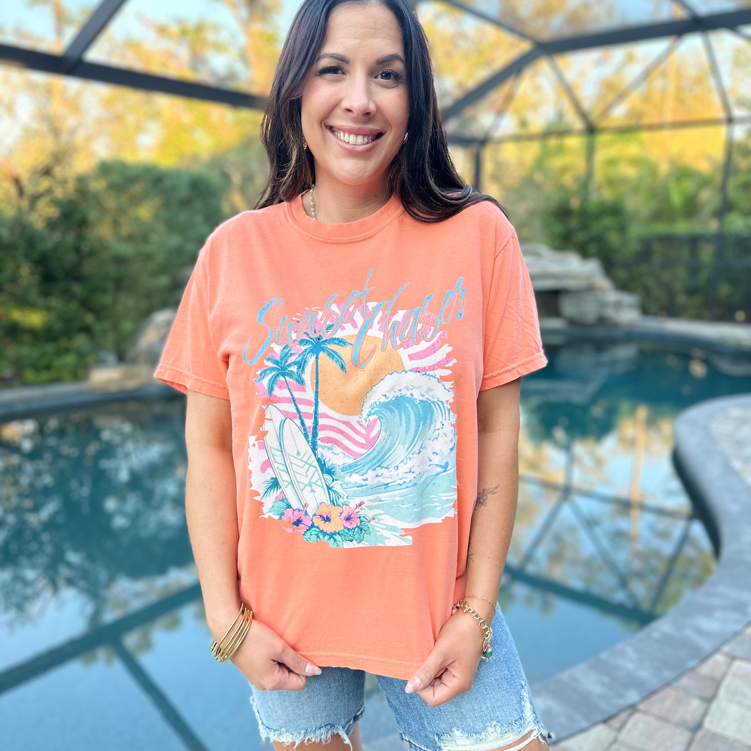 Sunset Chaser Graphic Tee-130 Graphic Tees-Heathered Boho-Heathered Boho Boutique, Women's Fashion and Accessories in Palmetto, FL