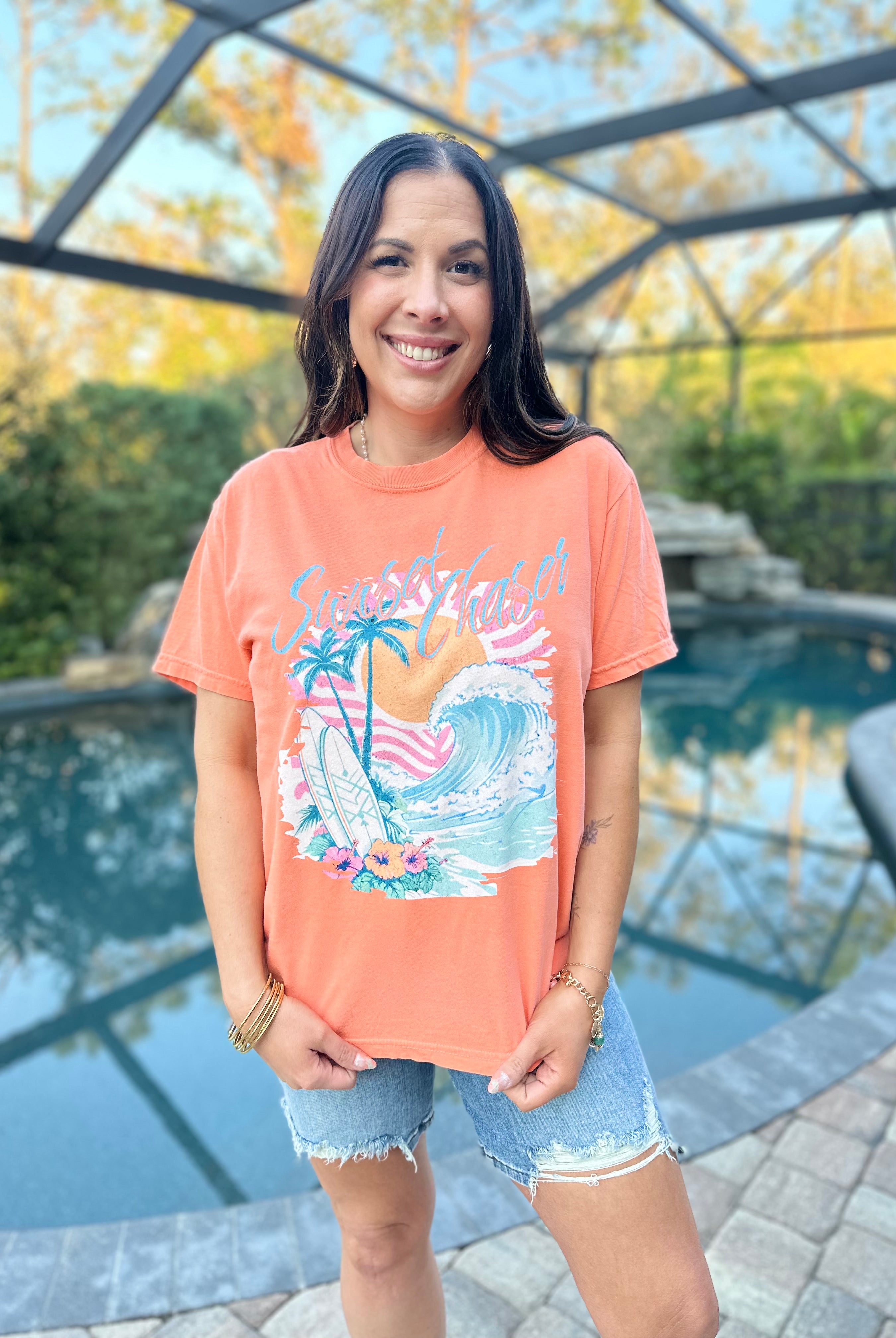 Sunset Chaser Graphic Tee-130 Graphic Tees-Heathered Boho-Heathered Boho Boutique, Women's Fashion and Accessories in Palmetto, FL