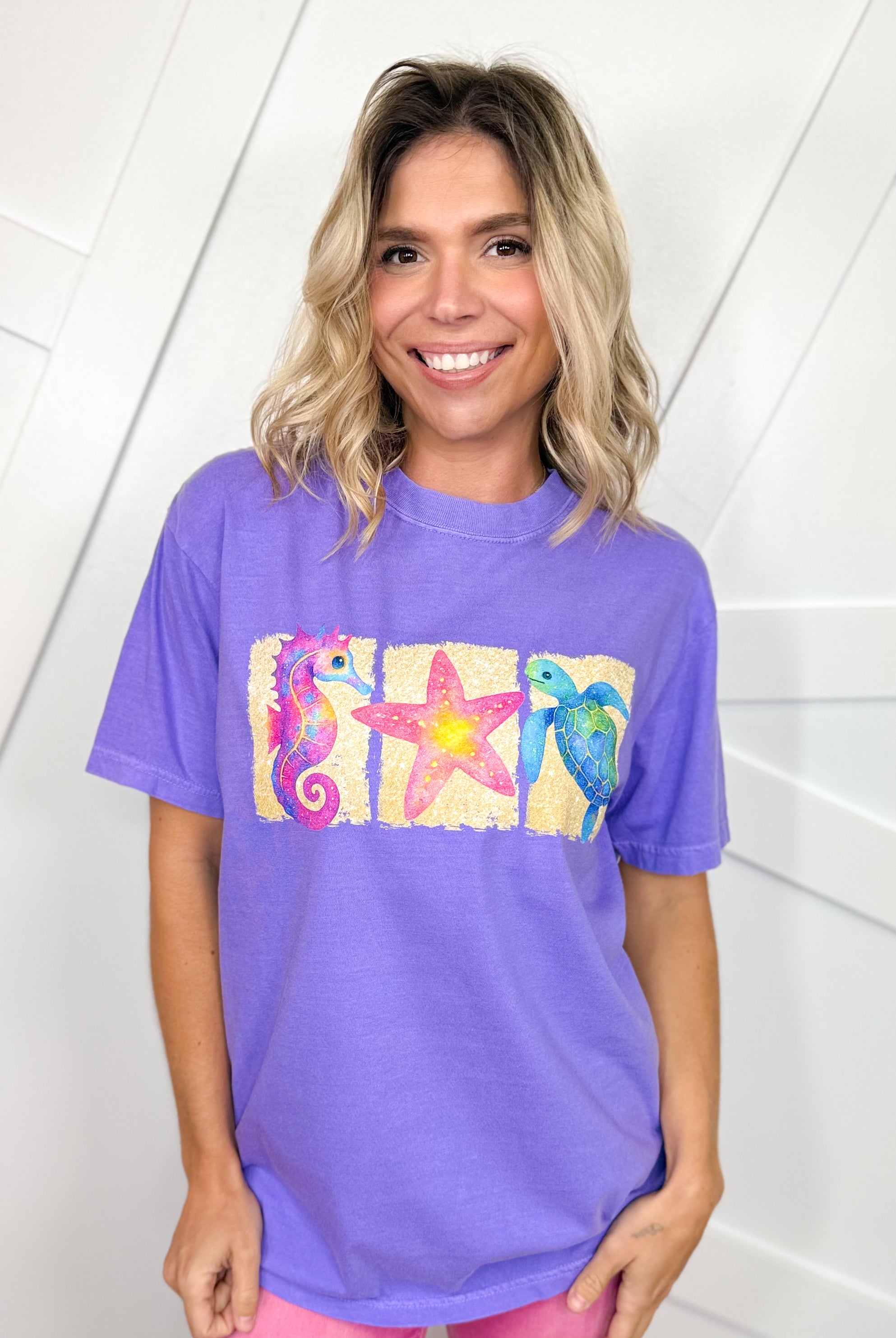 Watercolor Ocean Life Graphic Tee-130 Graphic Tees-Heathered Boho-Heathered Boho Boutique, Women's Fashion and Accessories in Palmetto, FL