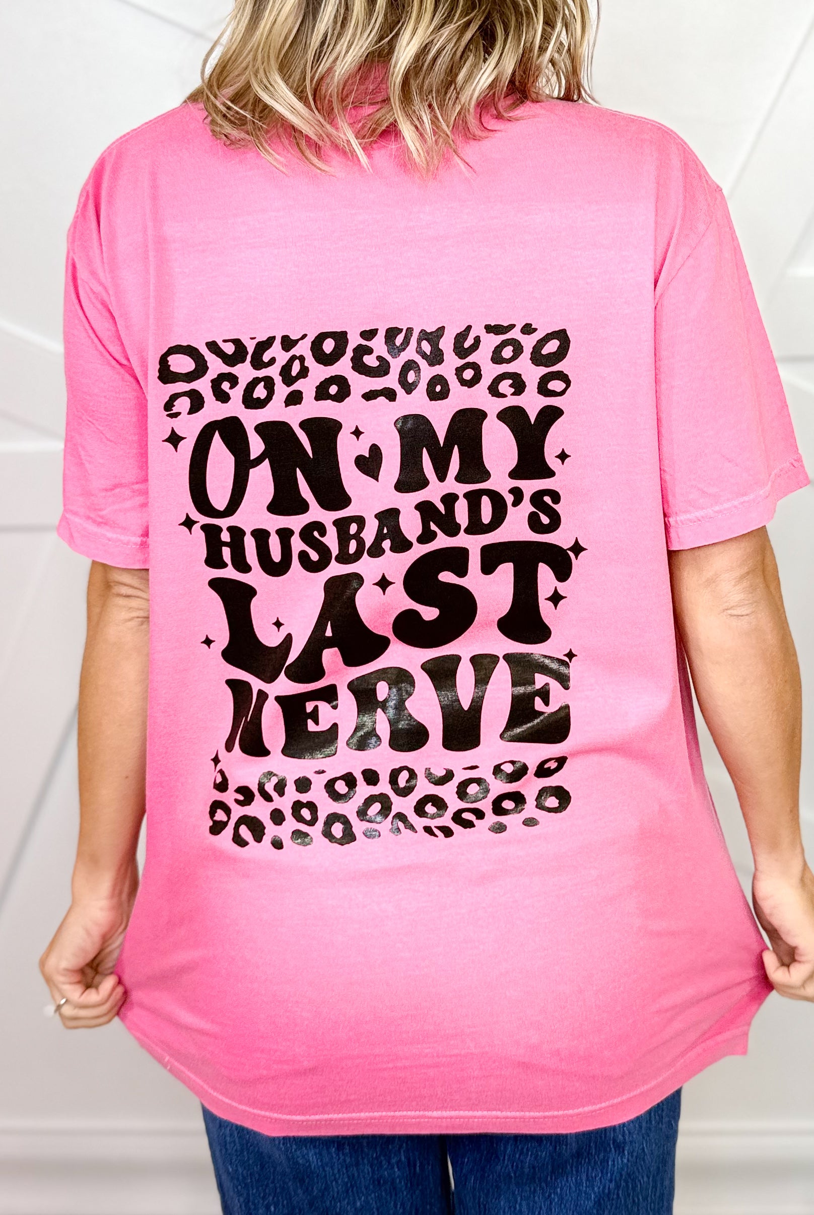 On My Husband's Last Nerve Graphic Tee- Custom Cut-130 Graphic Tees-Heathered Boho-Heathered Boho Boutique, Women's Fashion and Accessories in Palmetto, FL