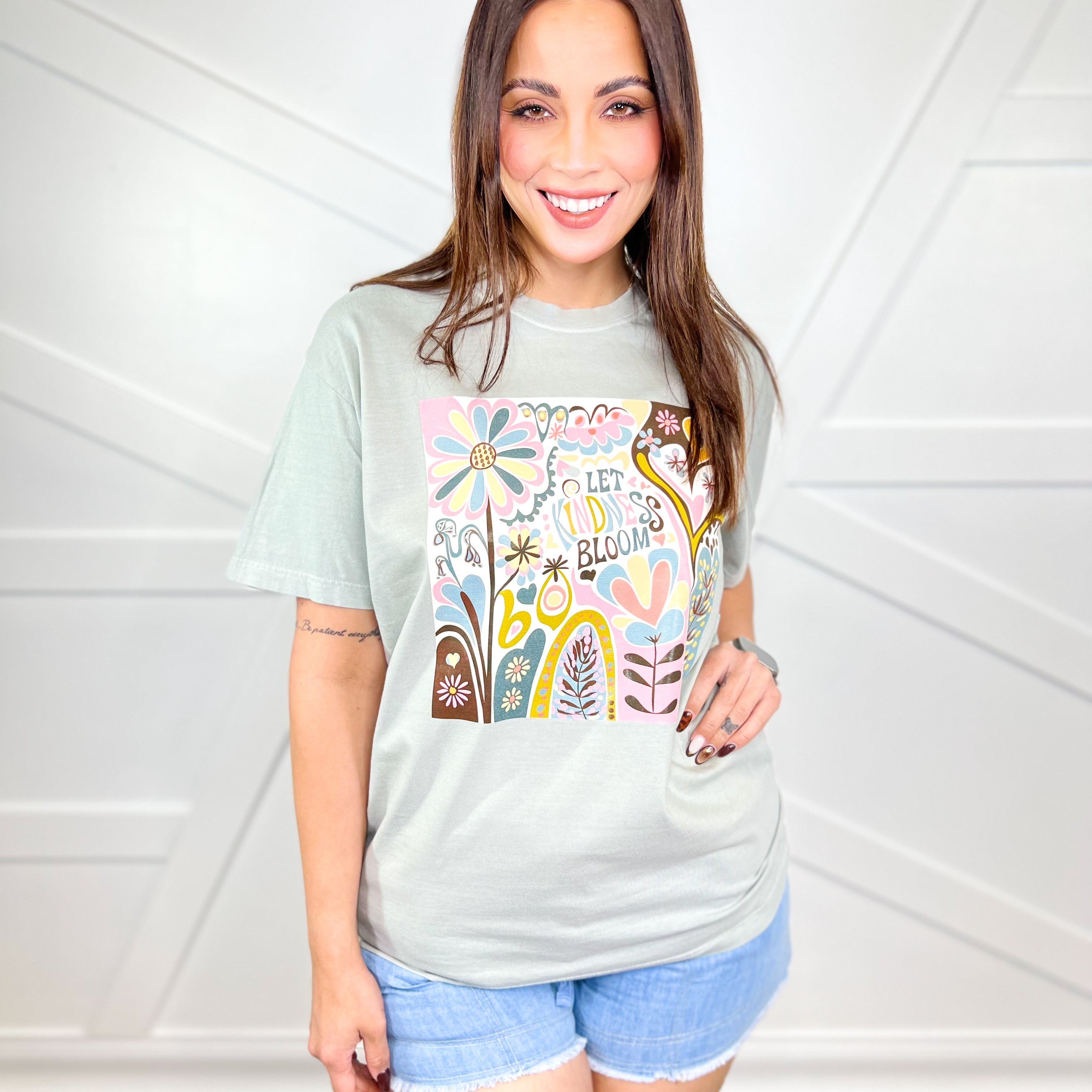 Let Kindness Bloom Graphic Tee-130 Graphic Tees-Heathered Boho-Heathered Boho Boutique, Women's Fashion and Accessories in Palmetto, FL