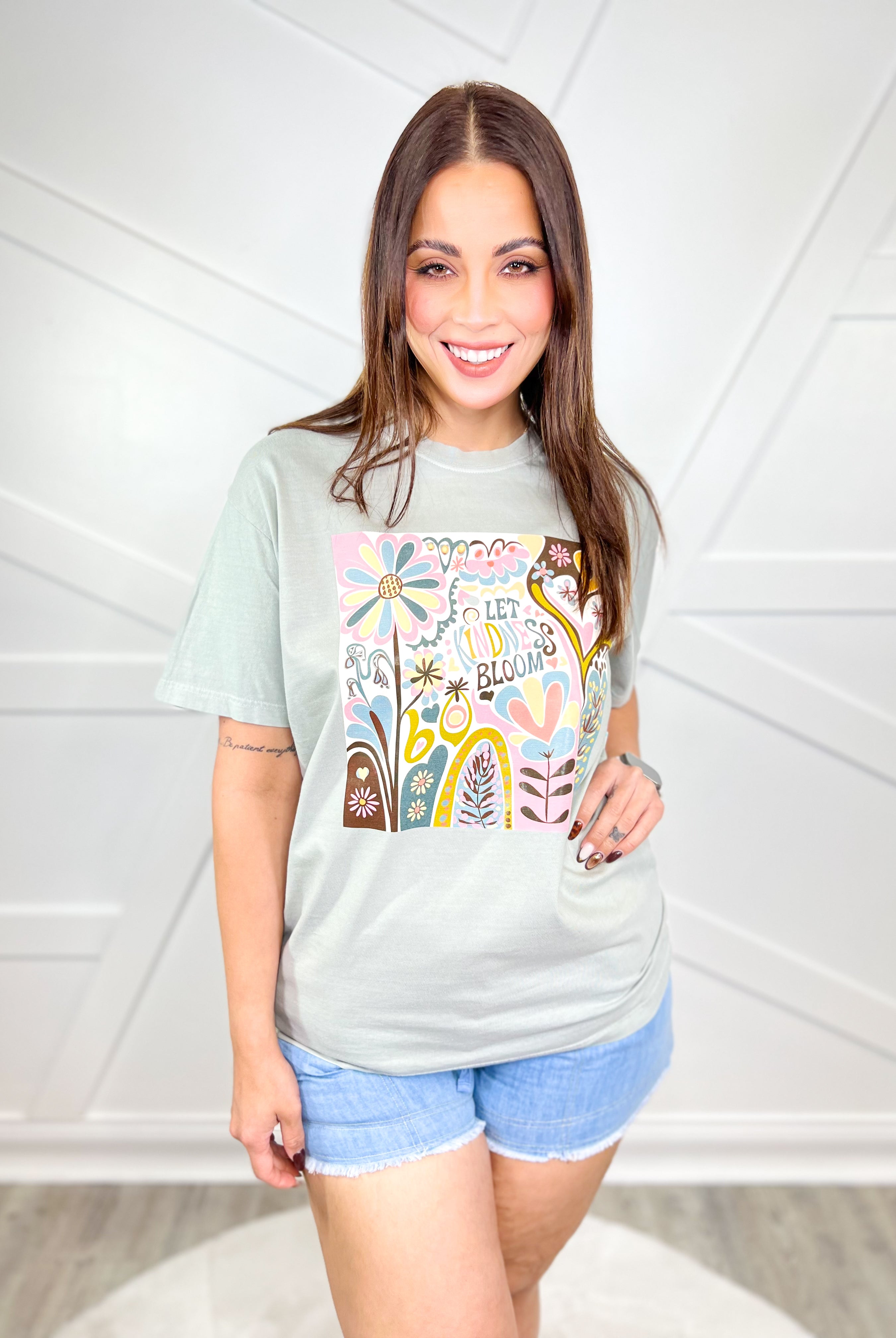 Let Kindness Bloom Graphic Tee-130 Graphic Tees-Heathered Boho-Heathered Boho Boutique, Women's Fashion and Accessories in Palmetto, FL