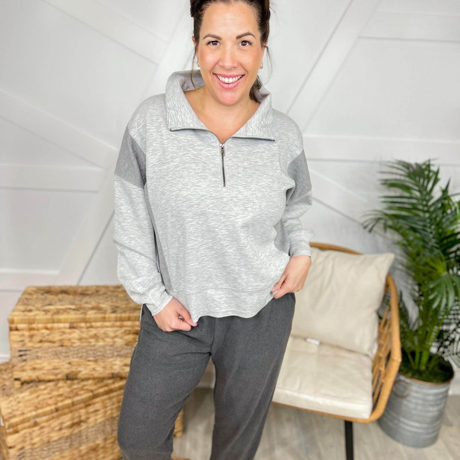 Jam Session Half Zip-200 Jackets/Shackets-White Birch-Heathered Boho Boutique, Women's Fashion and Accessories in Palmetto, FL