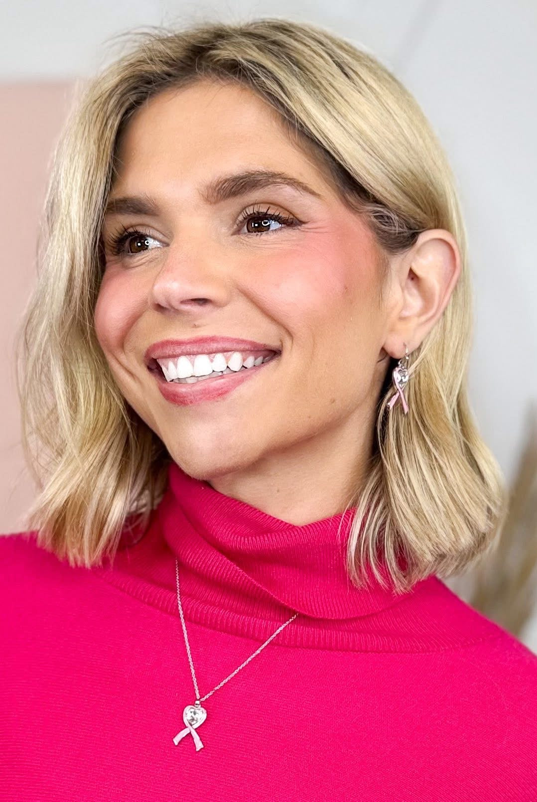 Pink Ribbon Heart Earrings-310 Jewelry-RM Manufacturing-Heathered Boho Boutique, Women's Fashion and Accessories in Palmetto, FL