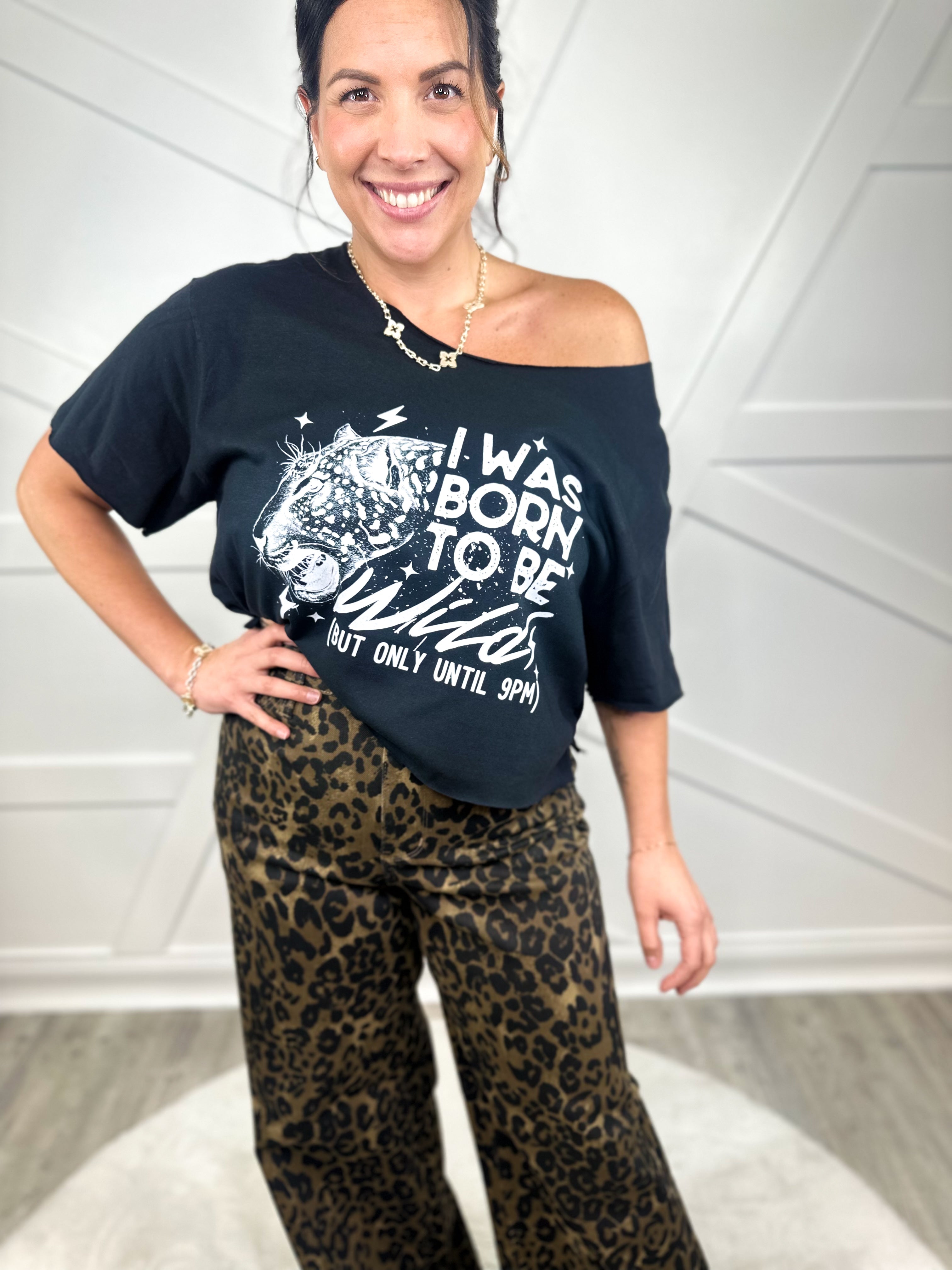 Custom Cropped Wild Until 9 Graphic Tee- White Text-130 Graphic Tees-Heathered Boho-Heathered Boho Boutique, Women's Fashion and Accessories in Palmetto, FL