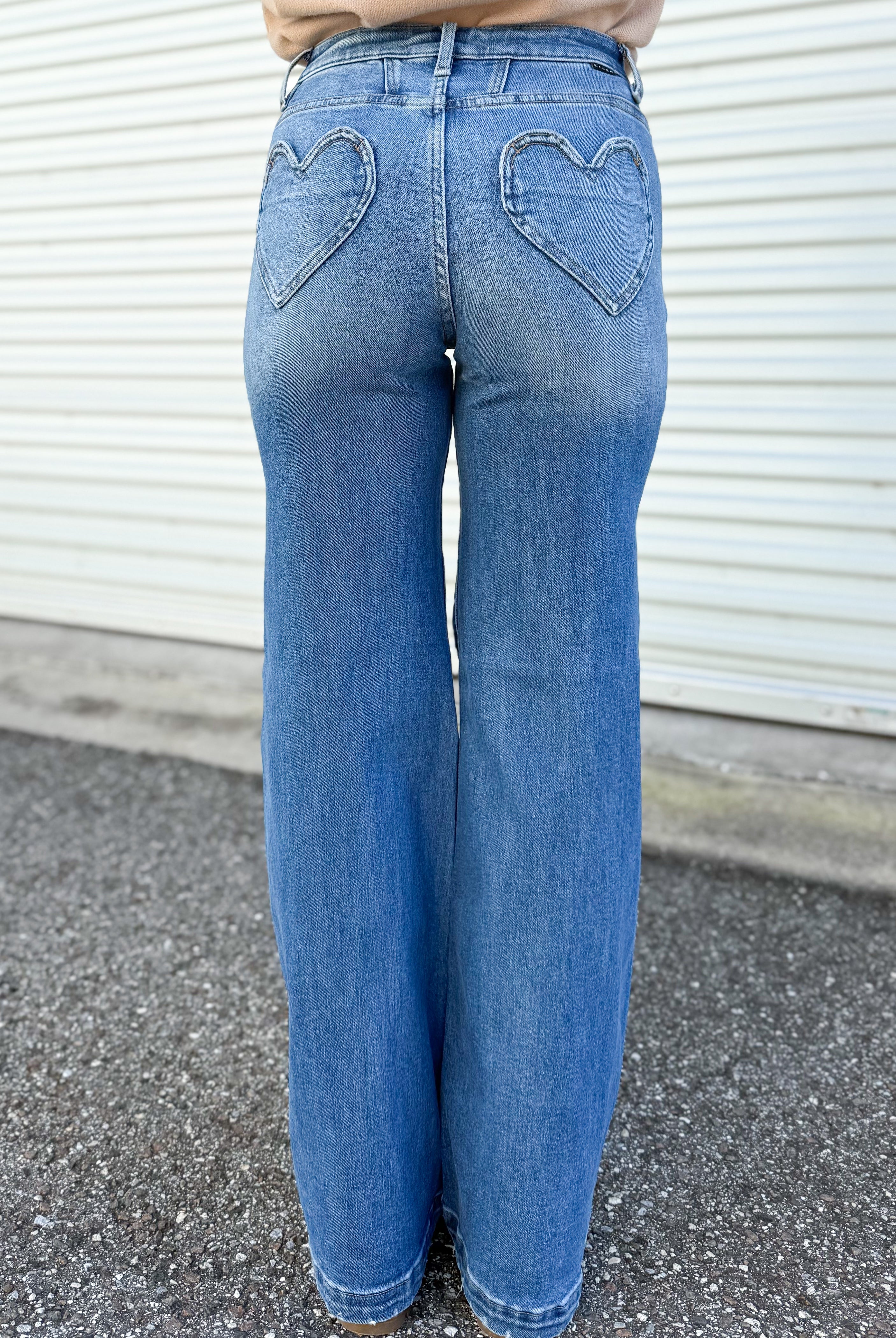 Heart to Heart Wide Leg Jeans by Risen-190 JEANS-Risen Jeans-Heathered Boho Boutique, Women's Fashion and Accessories in Palmetto, FL