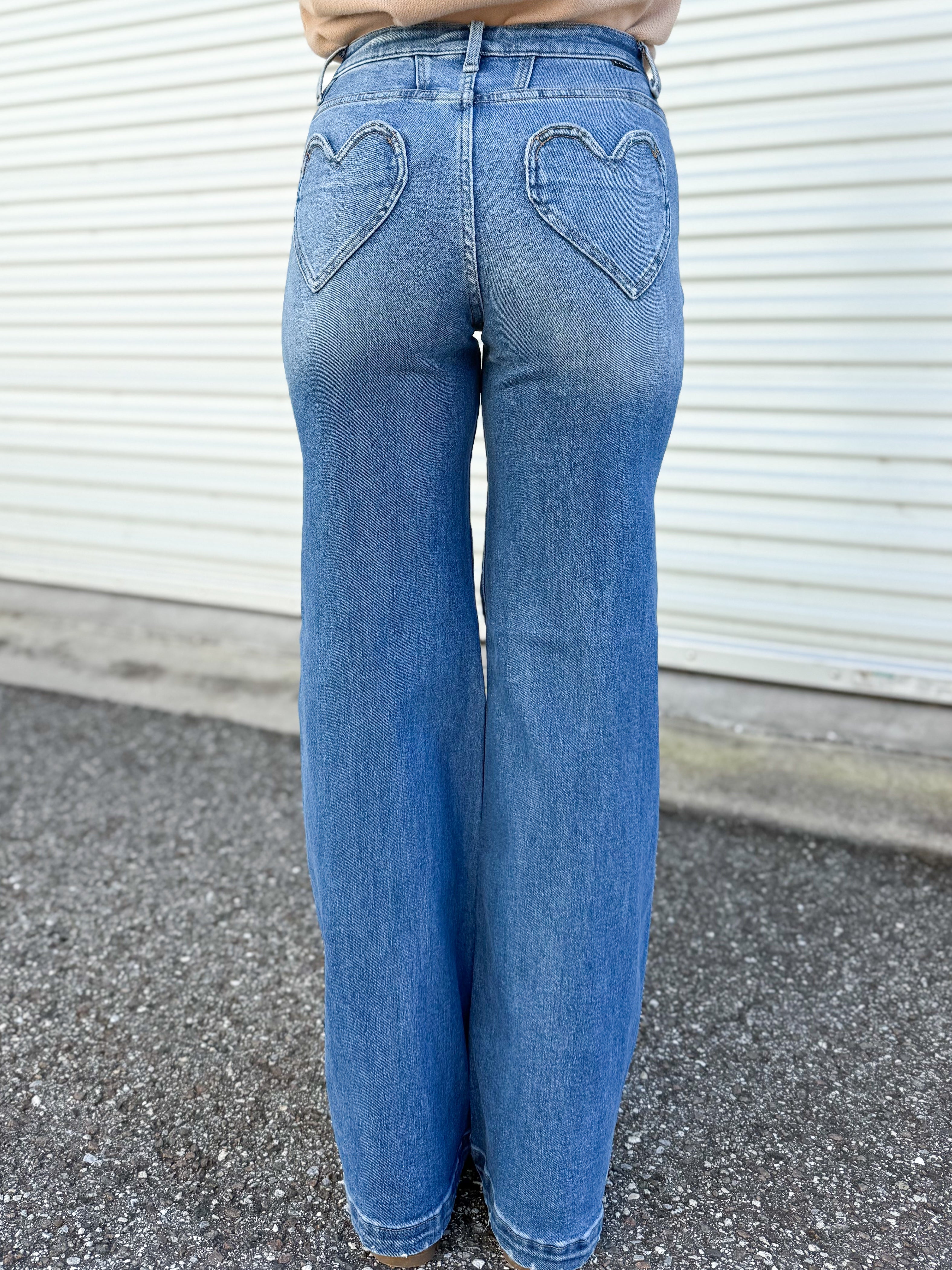Heart to Heart Wide Leg Jeans by Risen-190 JEANS-Risen Jeans-Heathered Boho Boutique, Women's Fashion and Accessories in Palmetto, FL