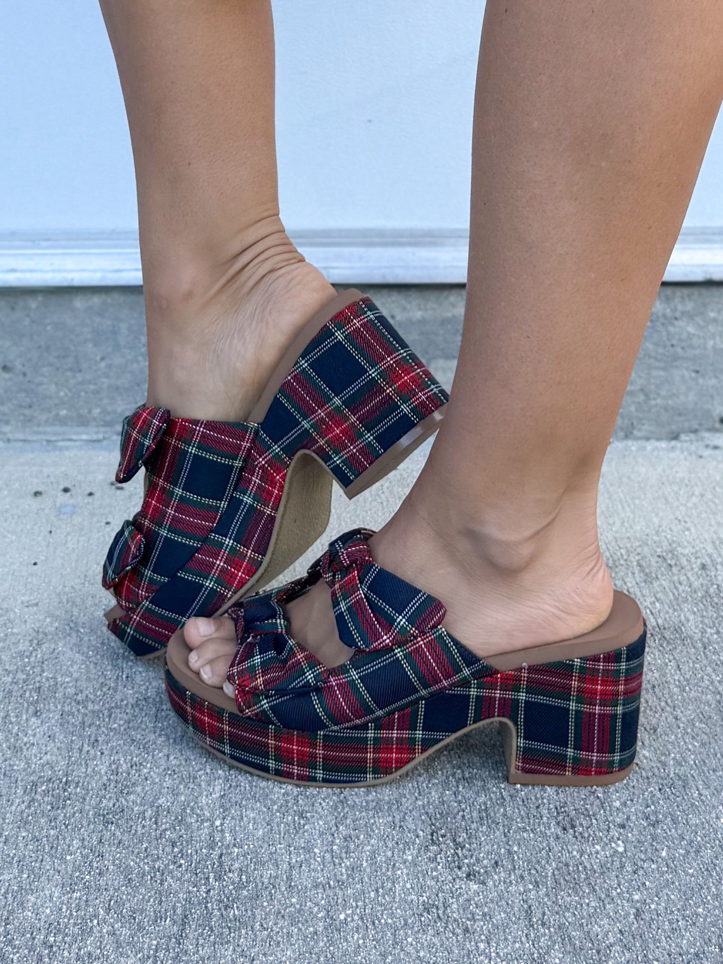 Put a Bow On It Wedges - Navy Plaid-350 SHOES-Corkys-Heathered Boho Boutique, Women's Fashion and Accessories in Palmetto, FL