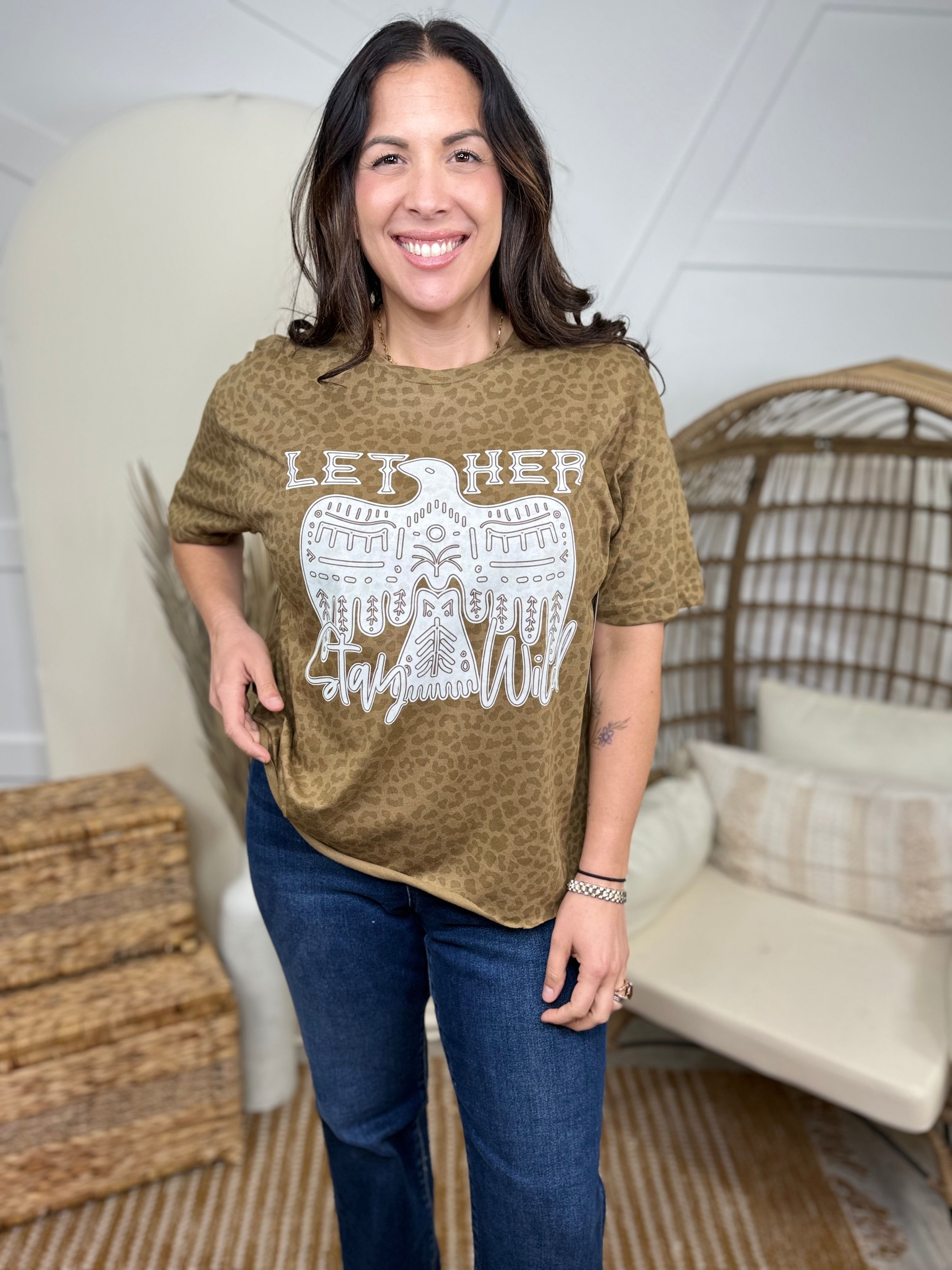 Let Her Stay Wild Graphic Tee-130 Graphic Tees-Heathered Boho-Heathered Boho Boutique, Women's Fashion and Accessories in Palmetto, FL