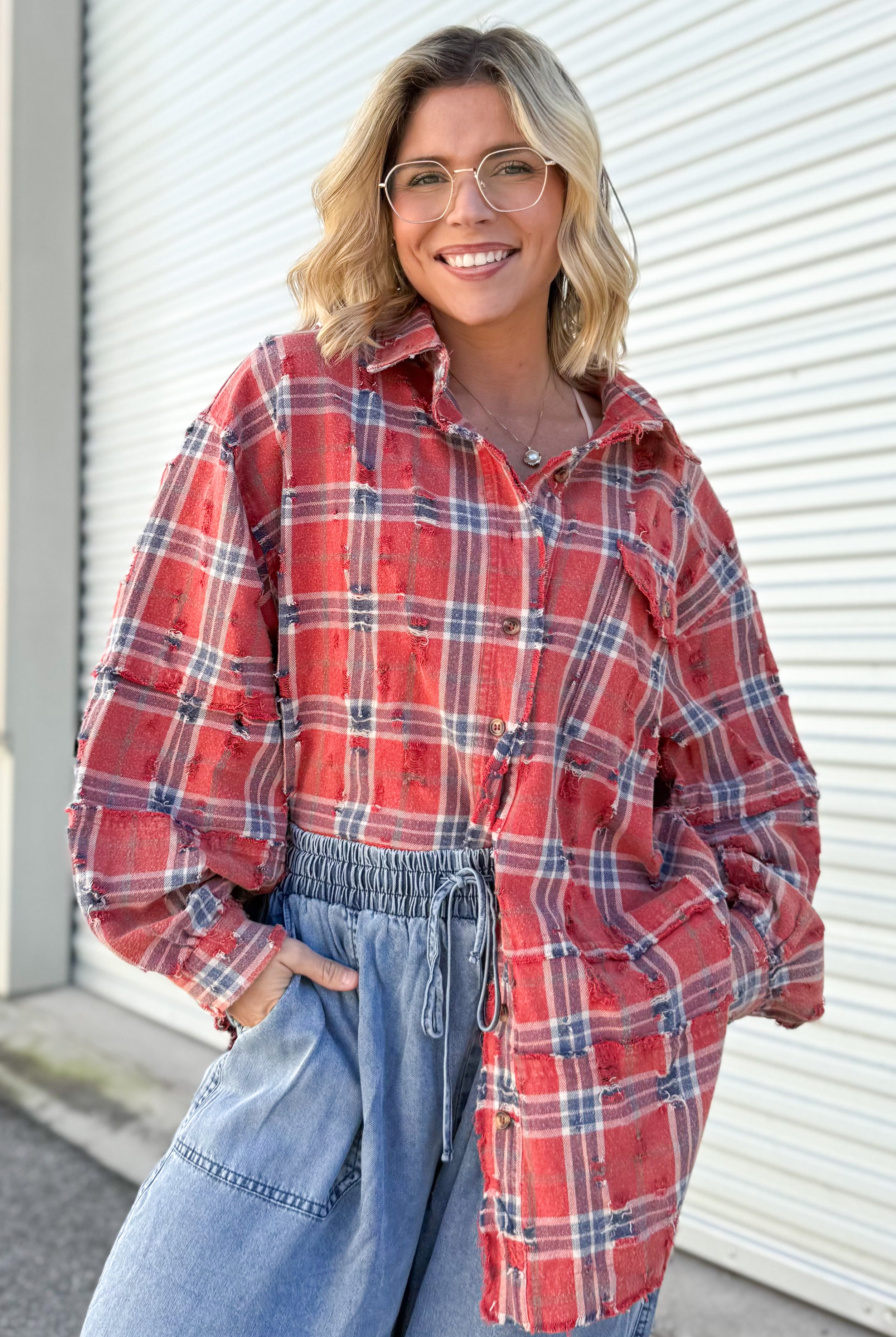 Timeworn Plaid Top-120 LONG SLEEVE TOPS-EASEL-Heathered Boho Boutique, Women's Fashion and Accessories in Palmetto, FL
