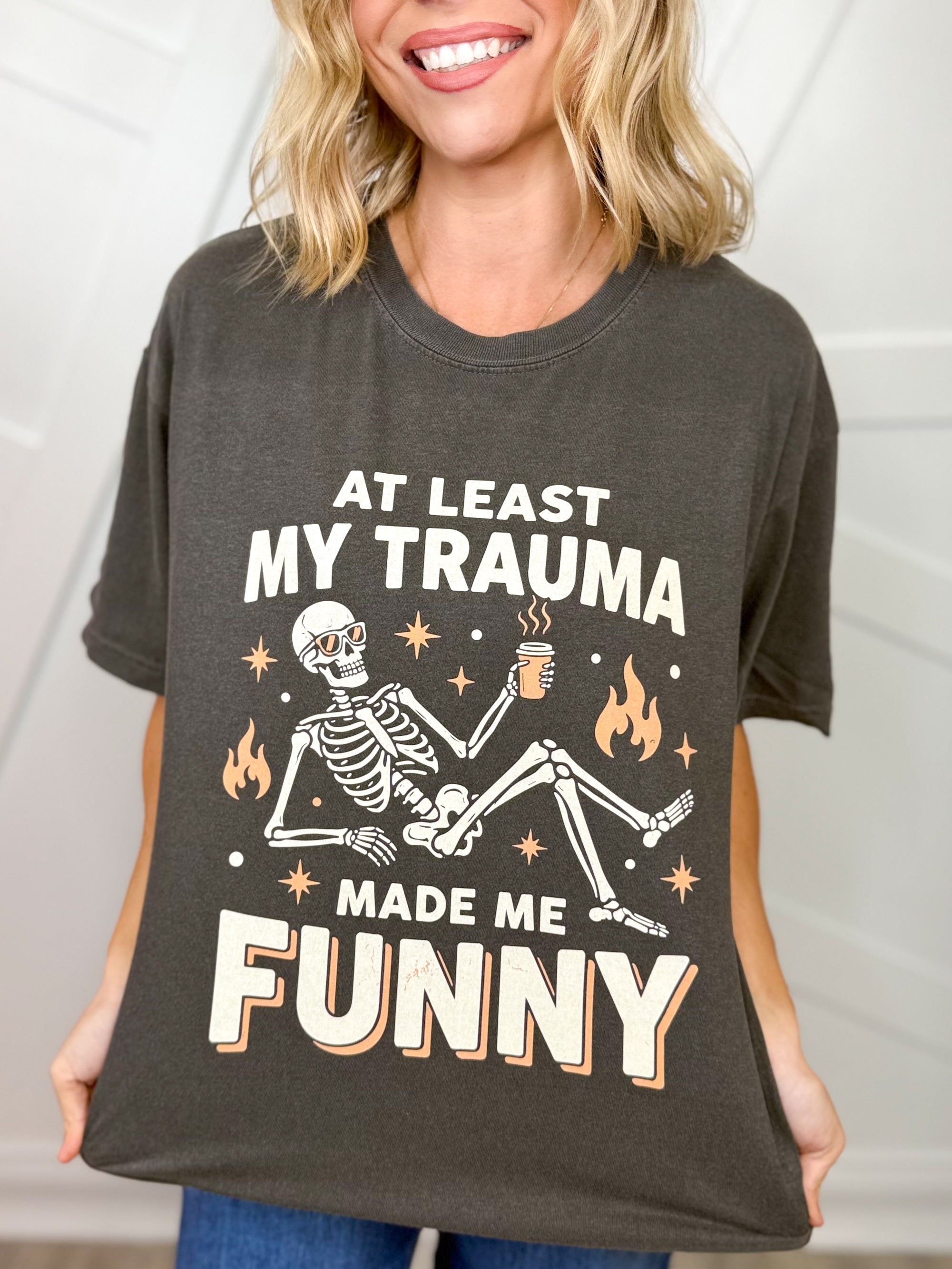 My Trauma Made Me Funny Graphic Tee-130 Graphic Tees-Heathered Boho-Heathered Boho Boutique, Women's Fashion and Accessories in Palmetto, FL