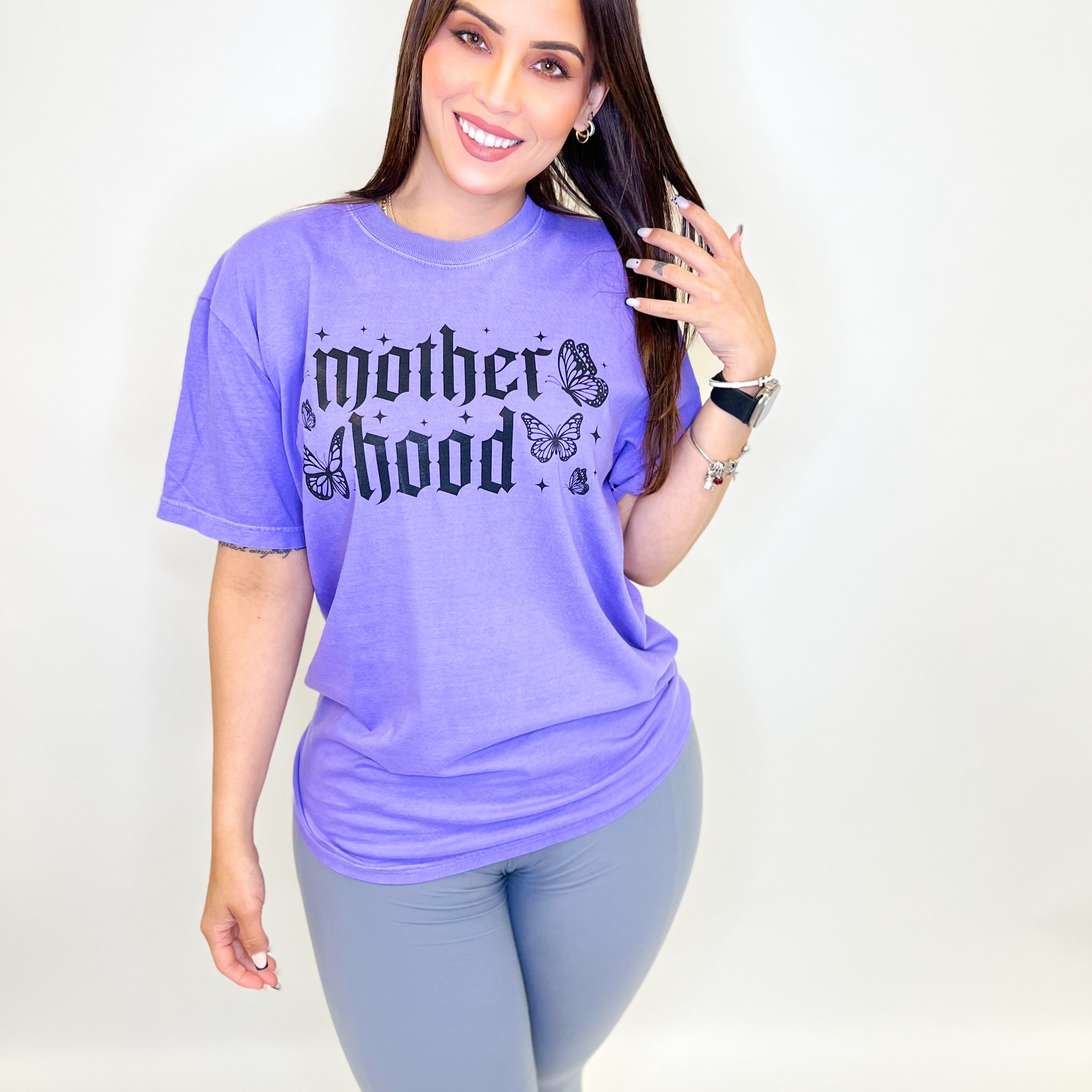 Motherhood Graphic Tee - Violet-130 Graphic Tees-Heathered Boho-Heathered Boho Boutique, Women's Fashion and Accessories in Palmetto, FL