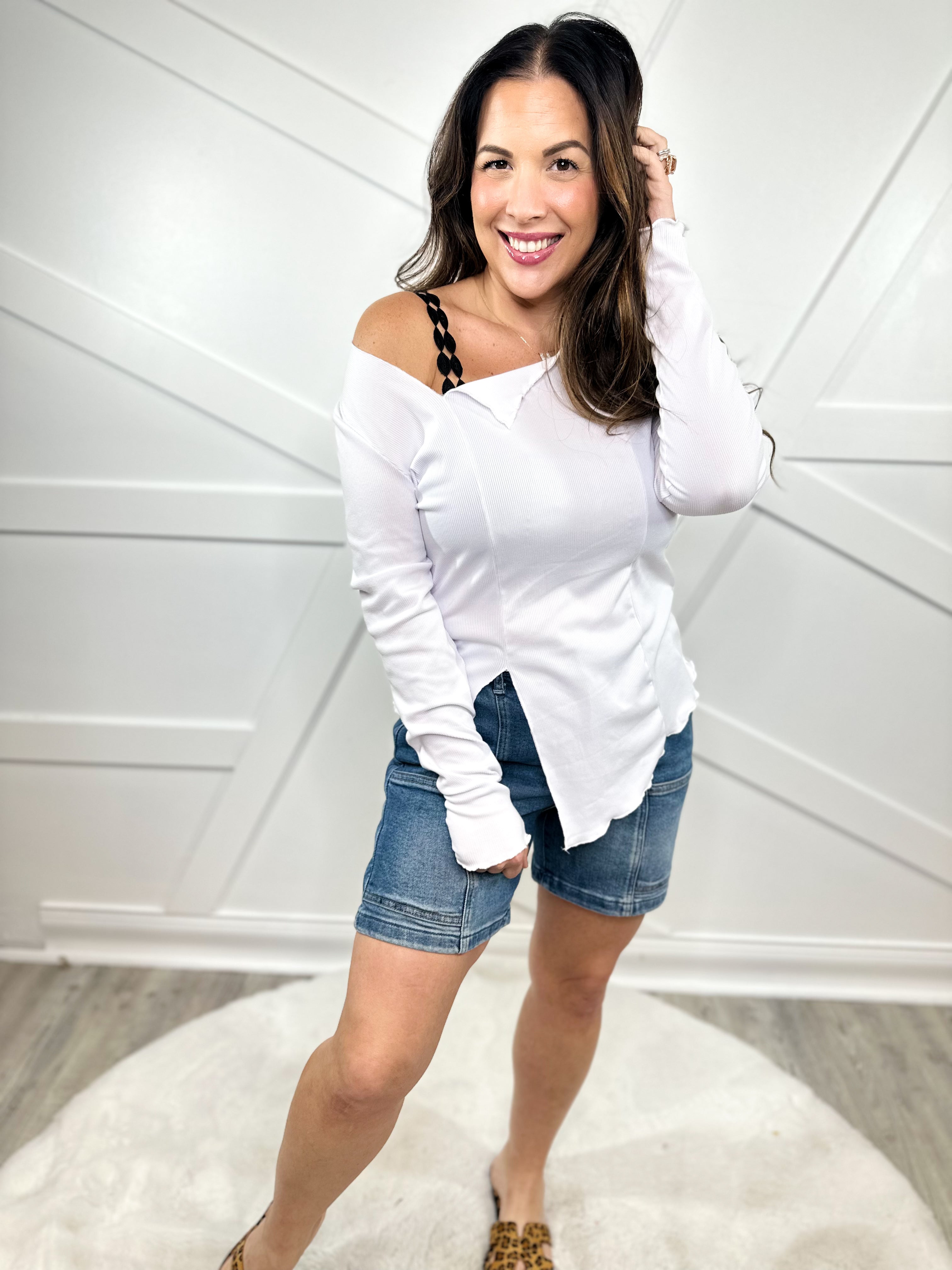 Free Spirit Asymmetrical Top- White-120 LONG SLEEVE TOPS-7TH RAY-Heathered Boho Boutique, Women's Fashion and Accessories in Palmetto, FL