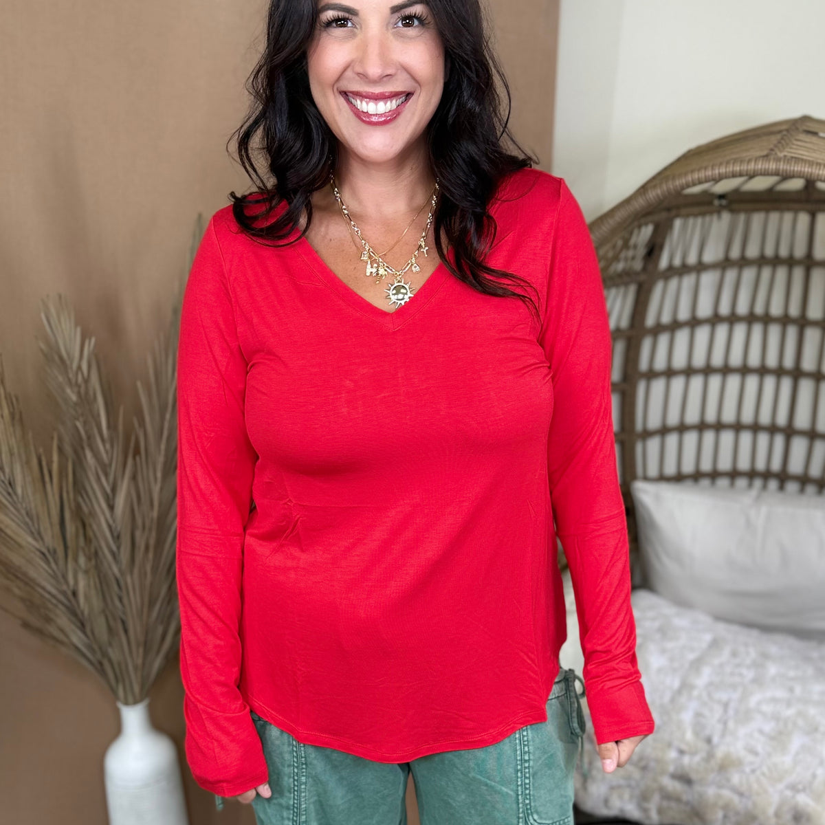 The Better Than Basic V-Neck Top-120 LONG SLEEVE TOPS-ZENANA-Heathered Boho Boutique, Women's Fashion and Accessories in Palmetto, FL