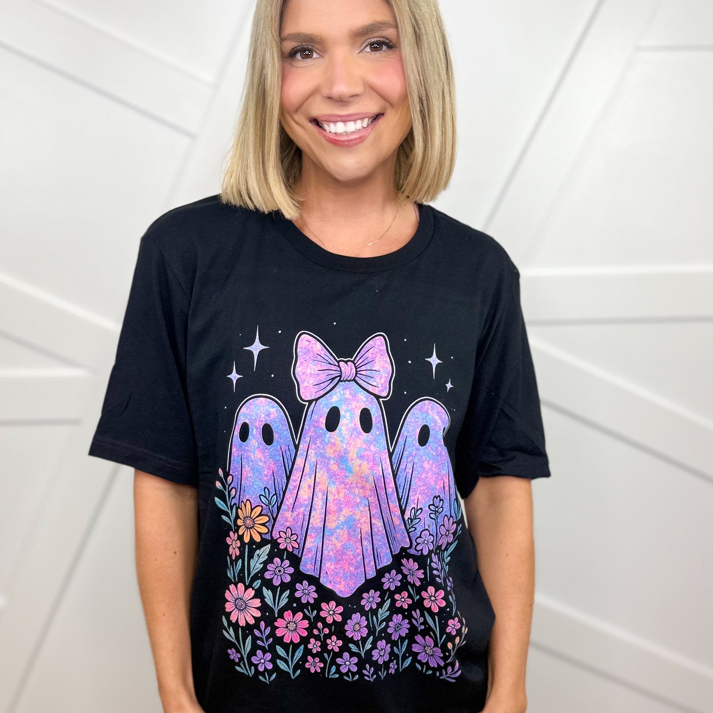 Iridescent Ghost Trio Graphic Tee-130 Graphic Tees-Heathered Boho-Heathered Boho Boutique, Women's Fashion and Accessories in Palmetto, FL