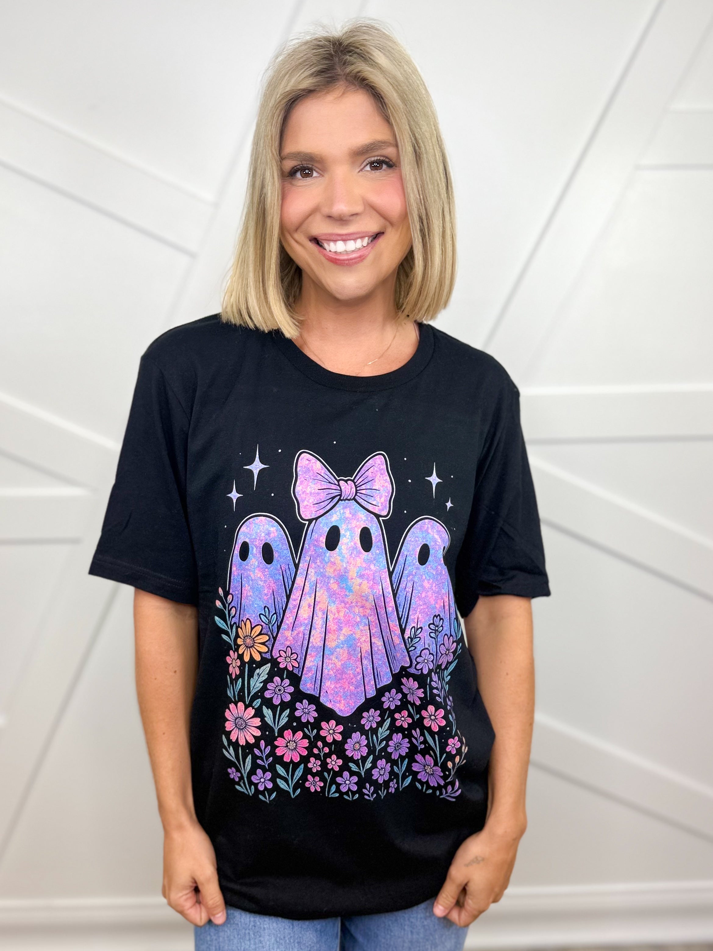 Iridescent Ghost Trio Graphic Tee-130 Graphic Tees-Heathered Boho-Heathered Boho Boutique, Women's Fashion and Accessories in Palmetto, FL