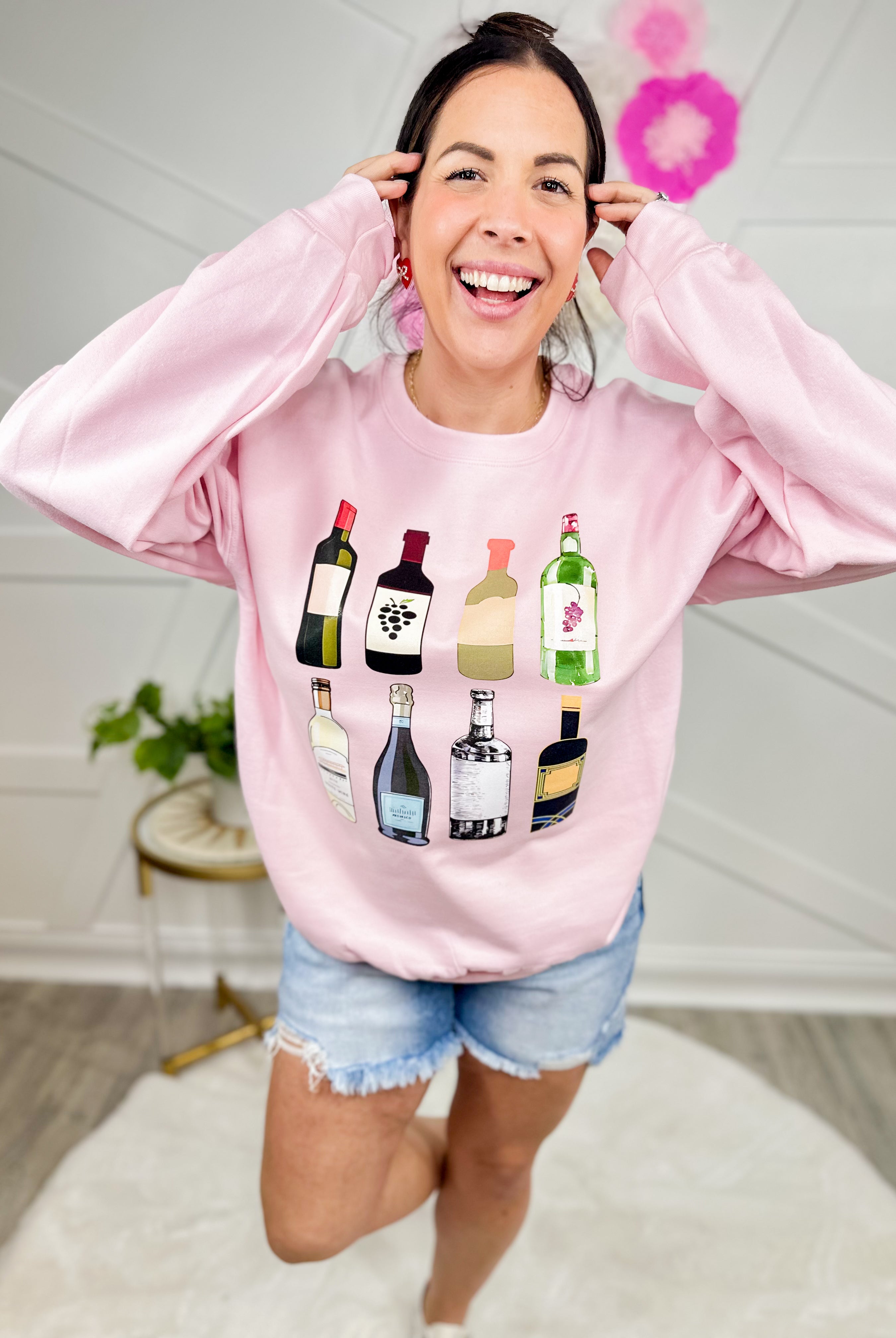 Wino Graphic Sweatshirt-125 Sweater-Heathered Boho-Heathered Boho Boutique, Women's Fashion and Accessories in Palmetto, FL