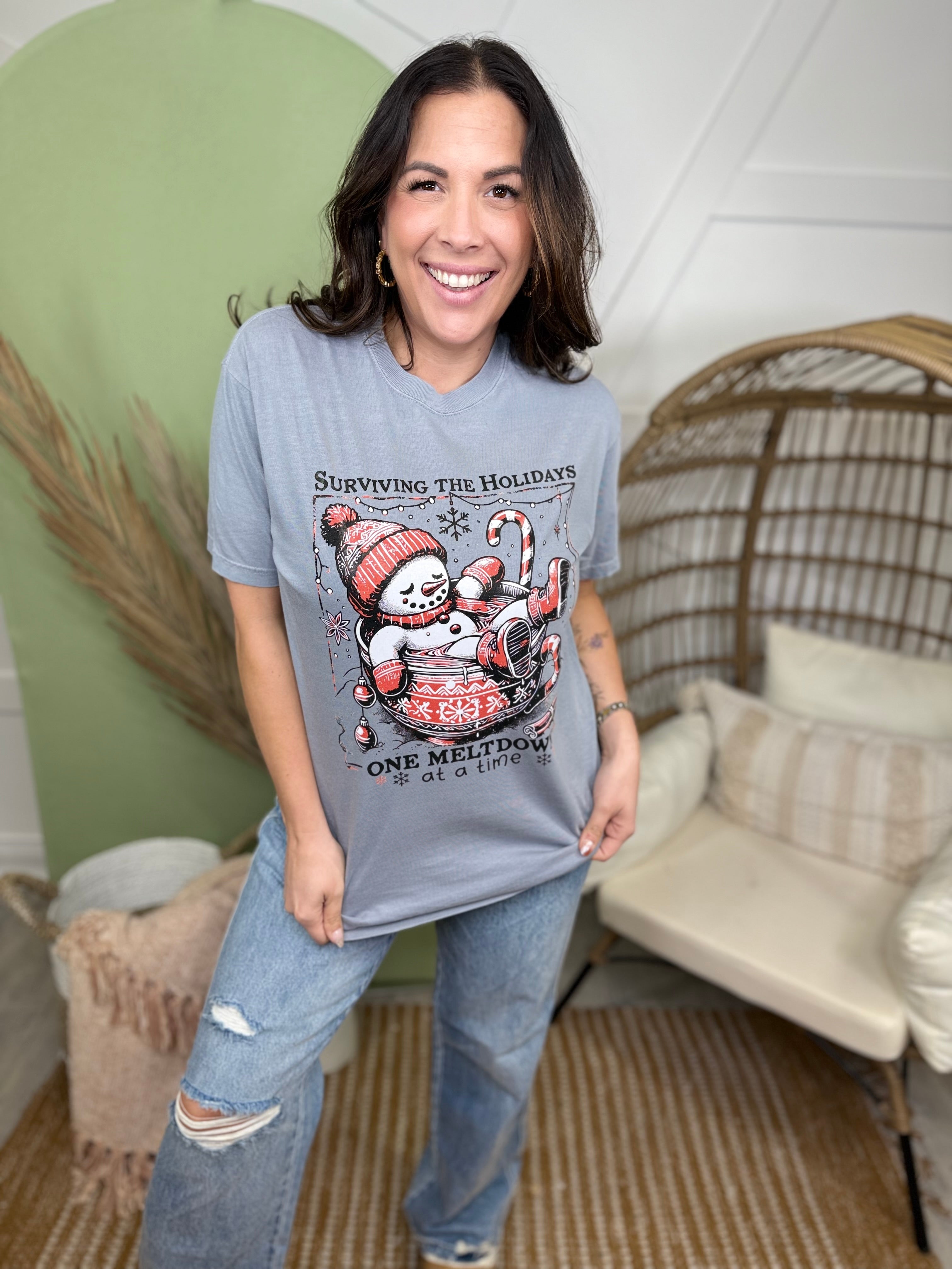 Surviving the Holidays Graphic Tee-130 Graphic Tees-Heathered Boho-Heathered Boho Boutique, Women's Fashion and Accessories in Palmetto, FL