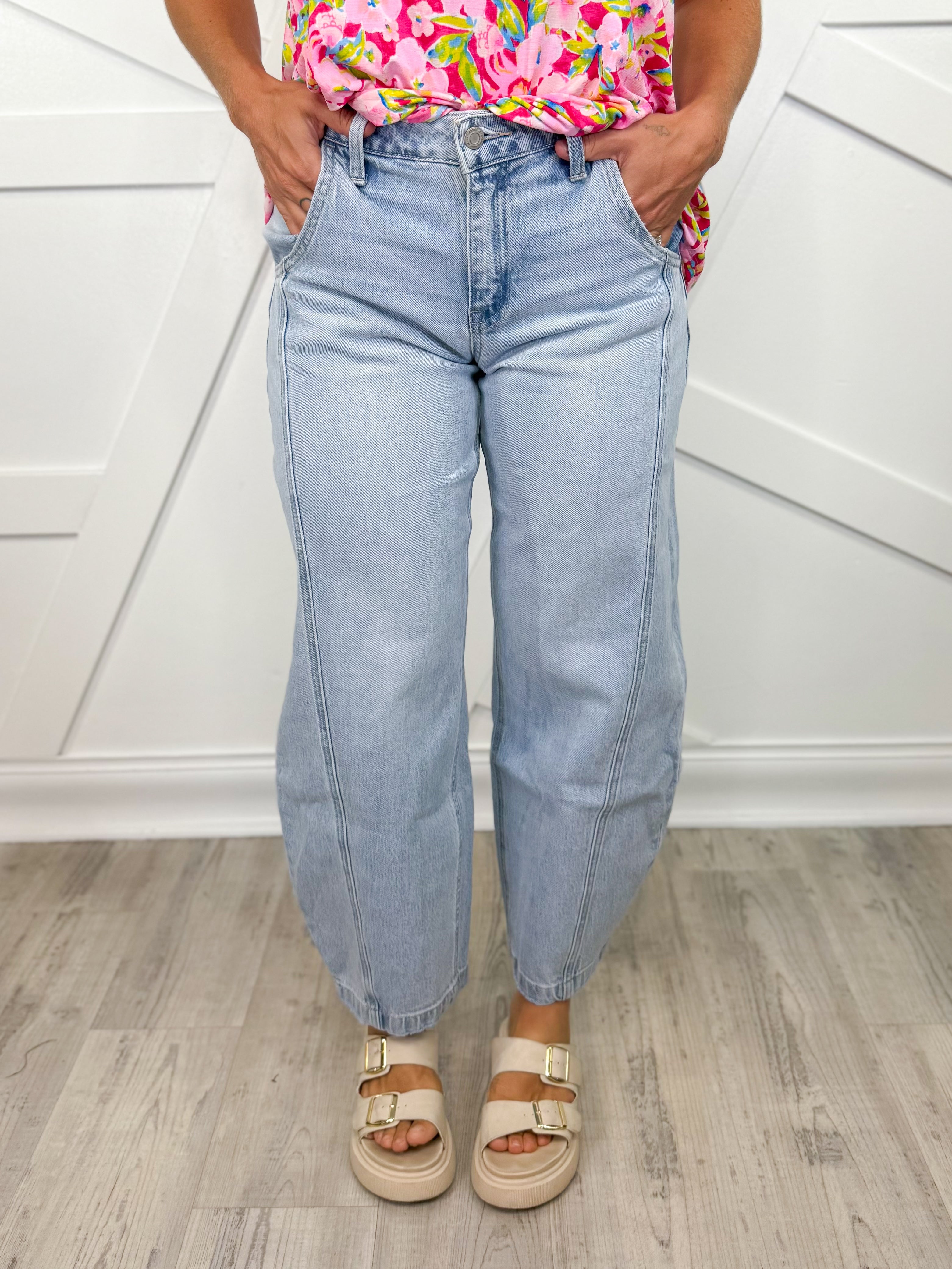Marvelousness Barrel Jeans by Vervet-190 Jeans-Vervet-Heathered Boho Boutique, Women's Fashion and Accessories in Palmetto, FL