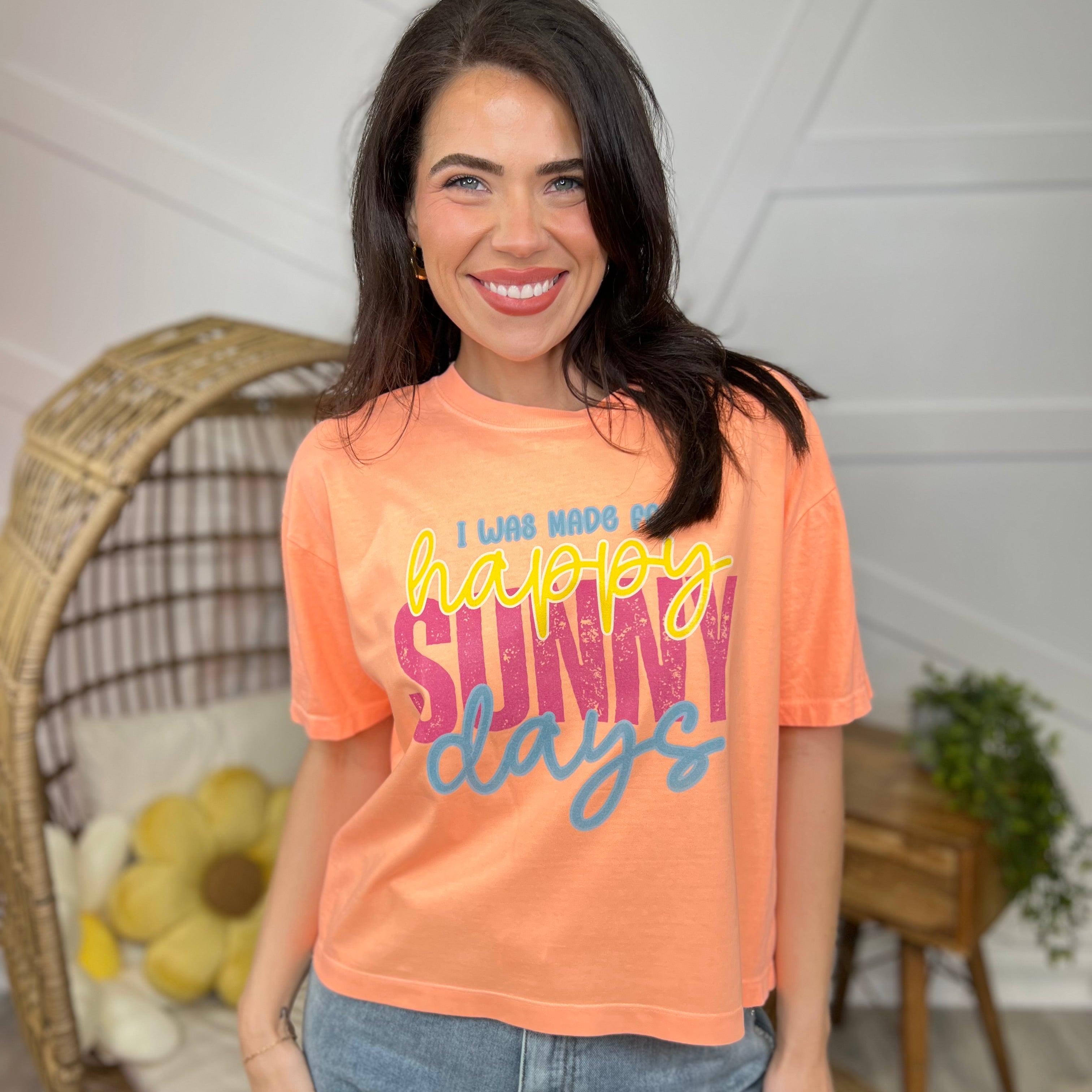 I'm Made For Sunny Happy Graphic Boxy Tee-130 Graphic Tees-Heathered Boho-Heathered Boho Boutique, Women's Fashion and Accessories in Palmetto, FL